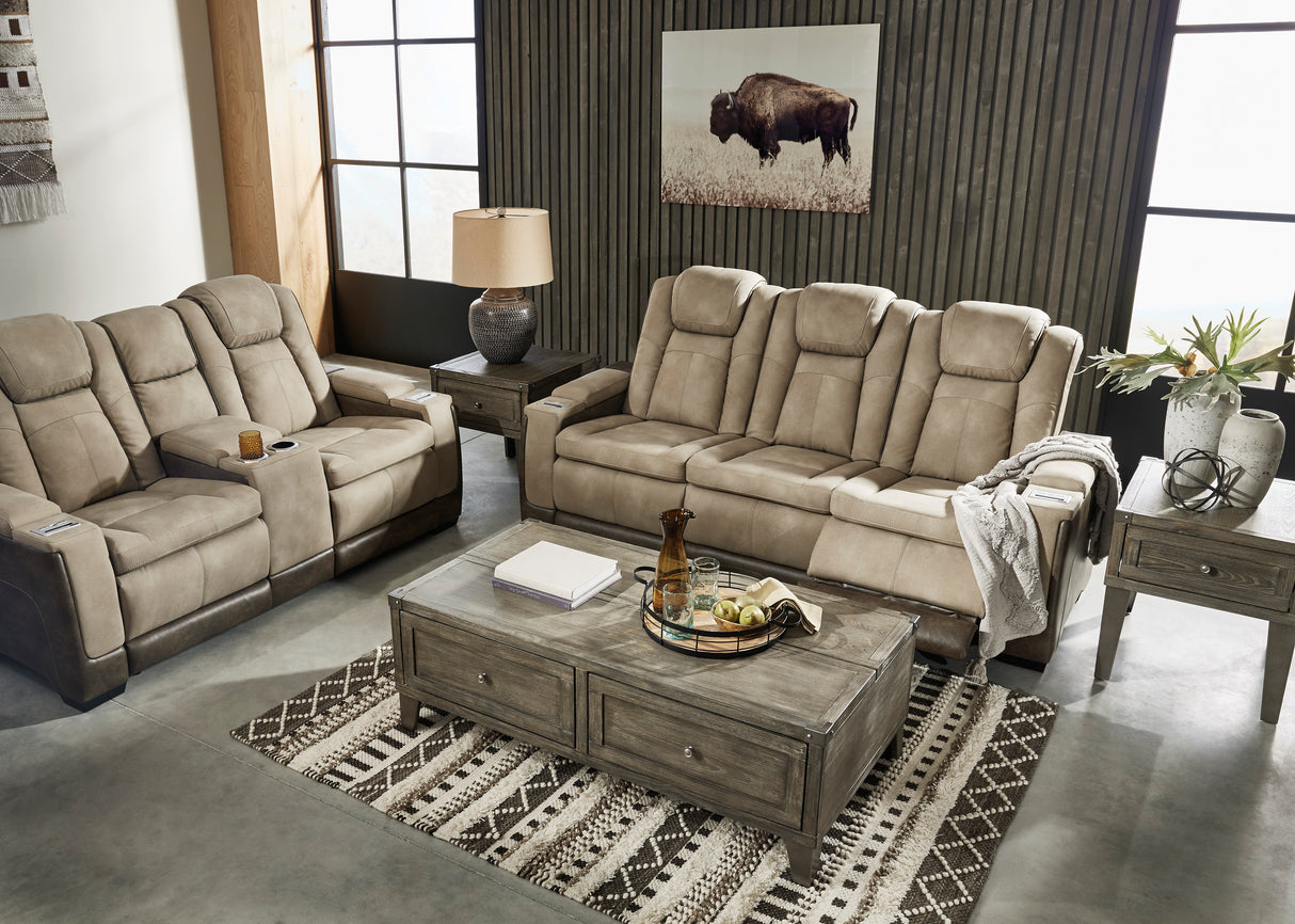 Ashley Sand Next-Gen DuraPella PWR REC Loveseat/CON/ADJ HDRST - Faux Leather - Home Elegance USA