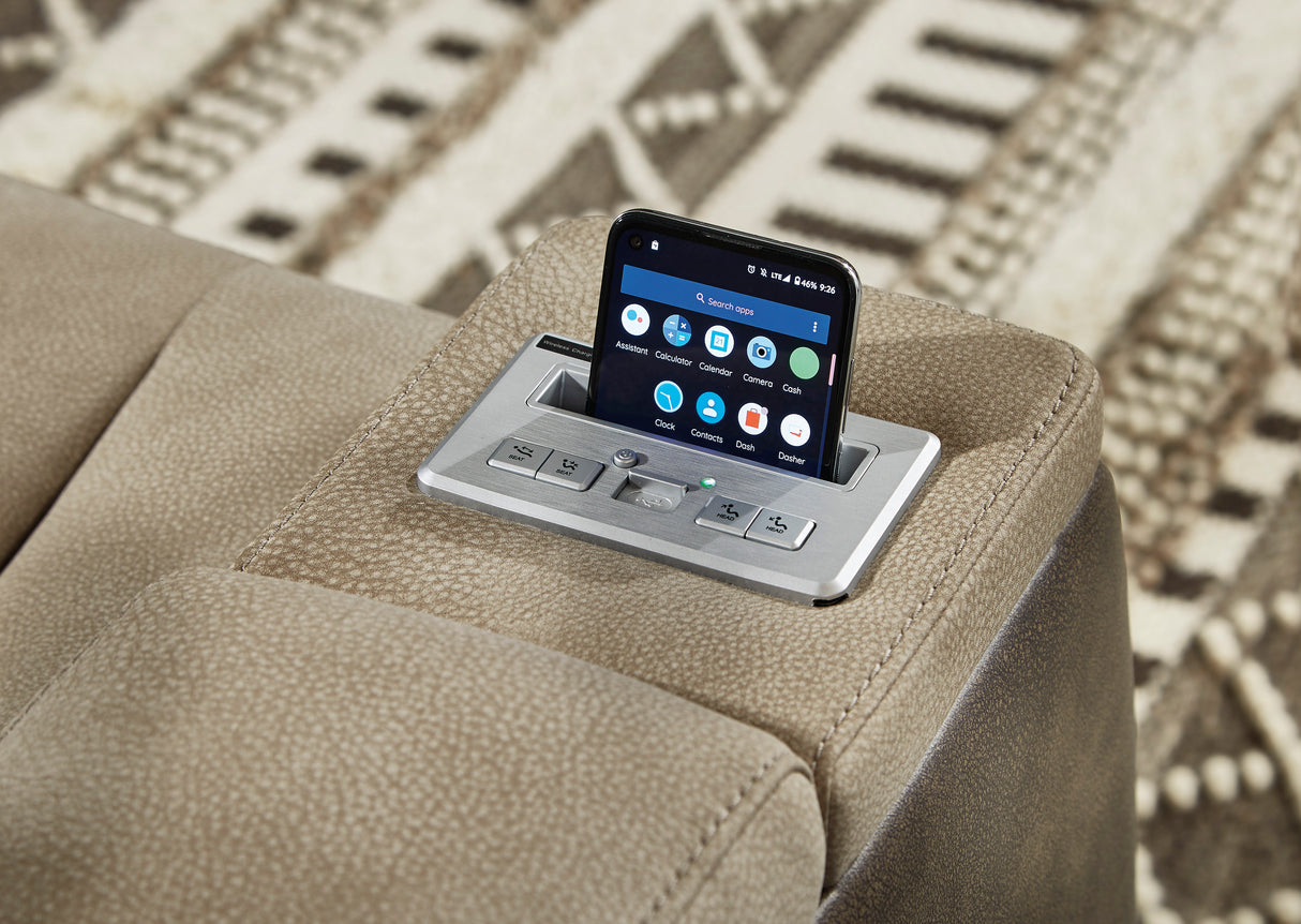 Next-Gen Power Reclining Sofa w/ Adj. Headrests in Sand Faux Leather | Ashley - Home Elegance USA