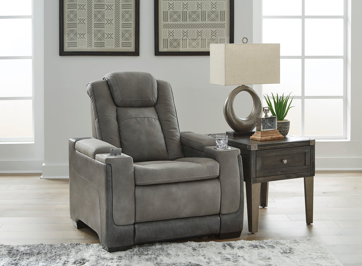Next-Gen DuraPella Power Recliner with Adjustable Headrest in Slate Faux Leather - Ashley