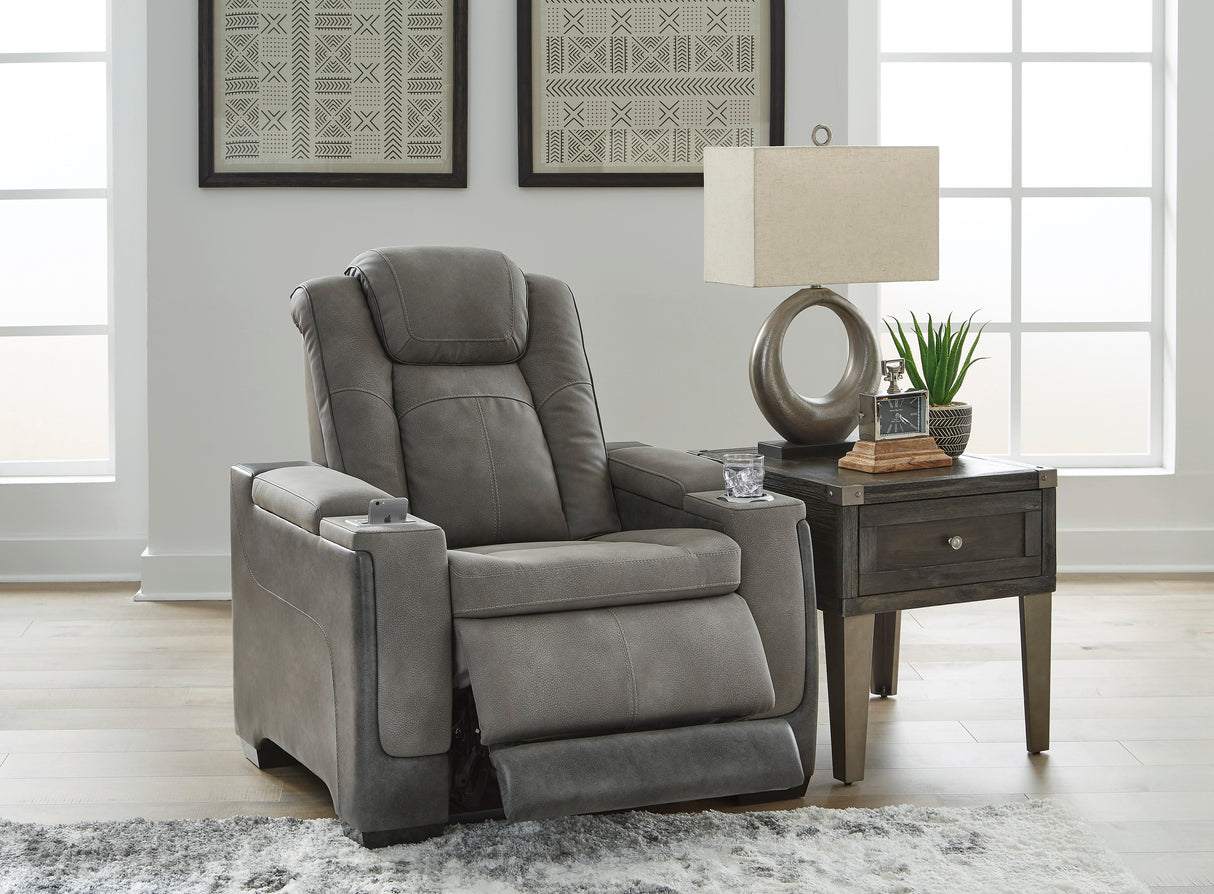 Next-Gen DuraPella Power Recliner with Adjustable Headrest in Slate Faux Leather - Ashley