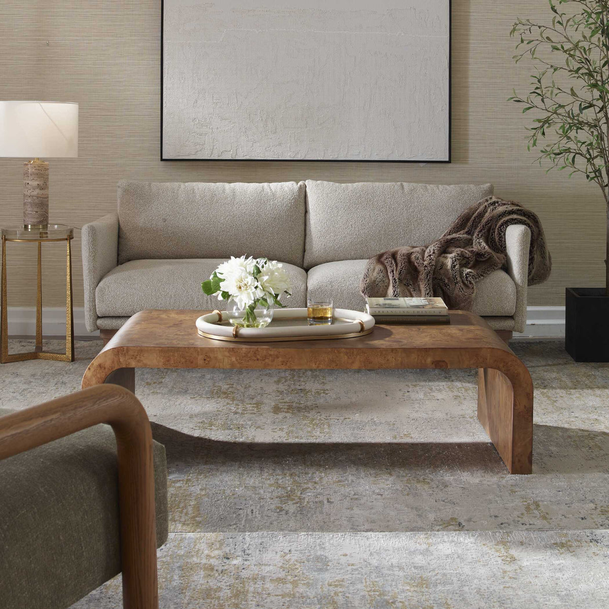 Carraway Burl Wood Coffee Table Woodtone - Light Brown by Uttermost - View 2