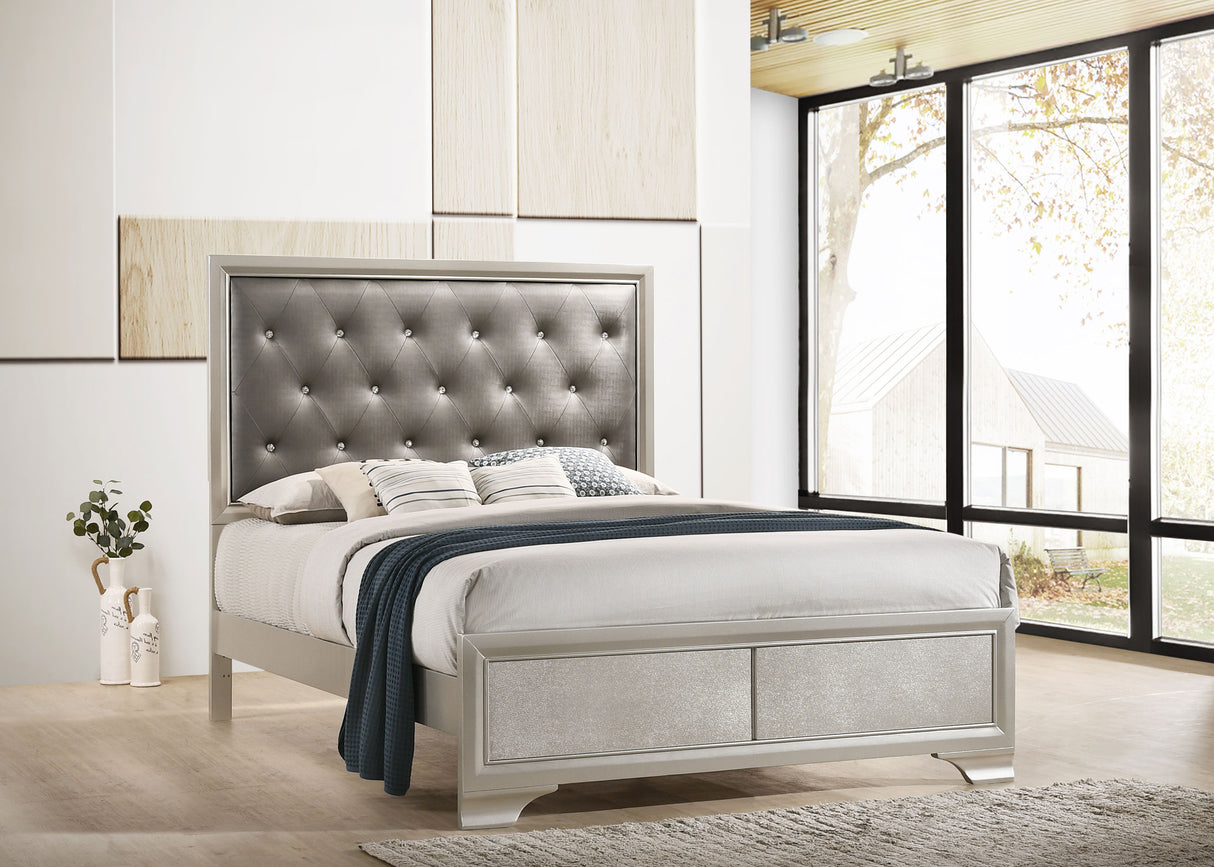 Eastern King Bed - Salford Wood Eastern King Panel Bed Metallic Sterling