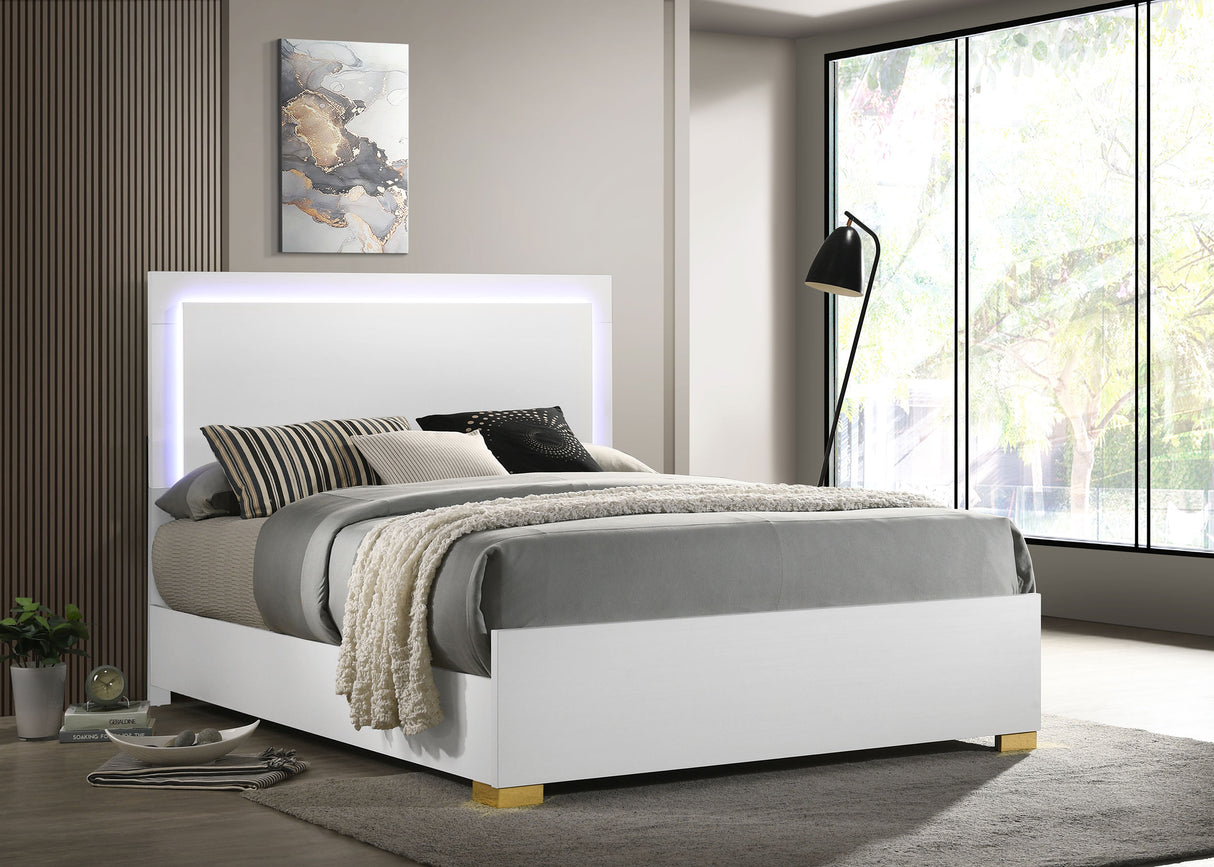 Marceline Wood Queen LED Panel Bed White -  Coaster Furniture
