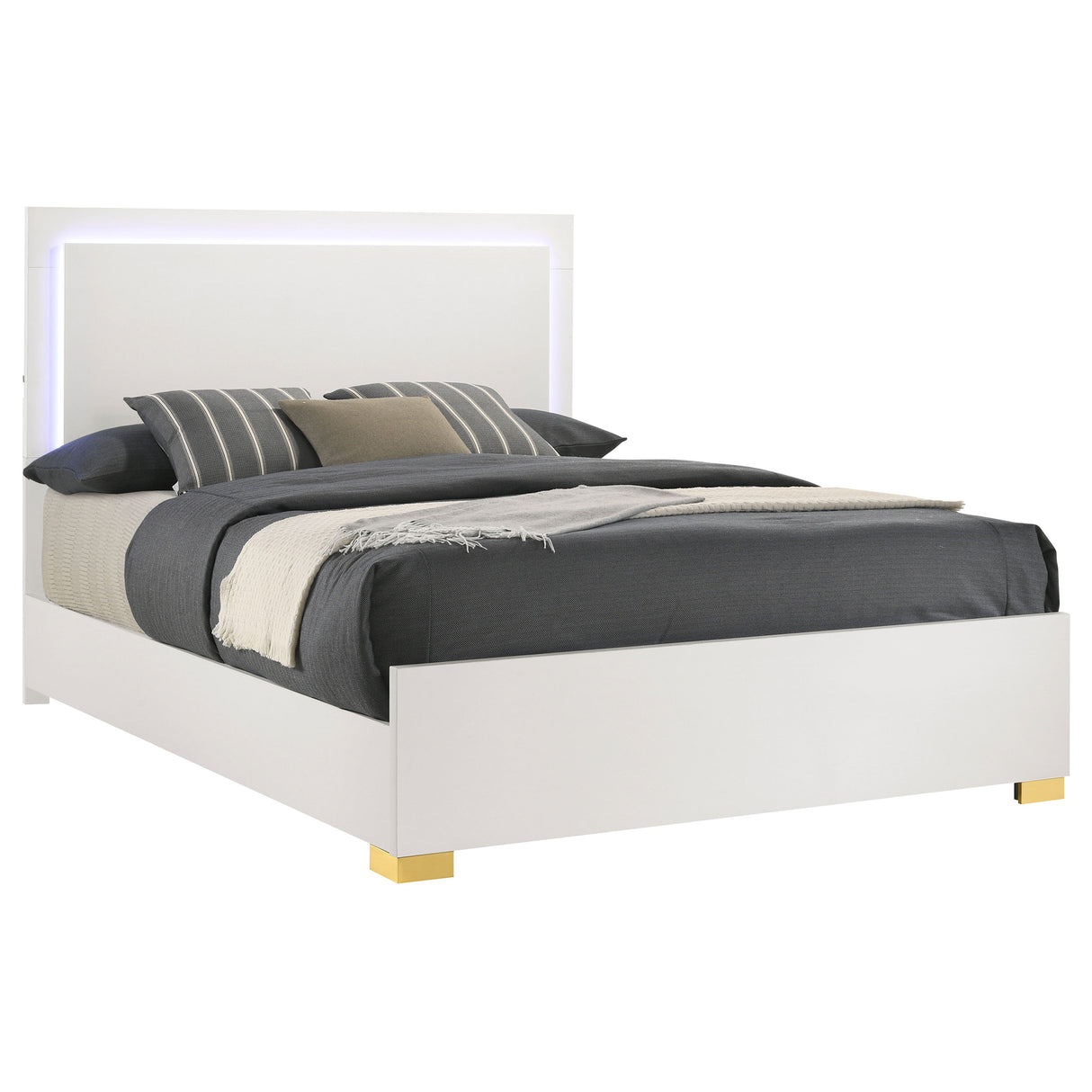 Marceline Wood Queen LED Panel Bed White -  Coaster Furniture
