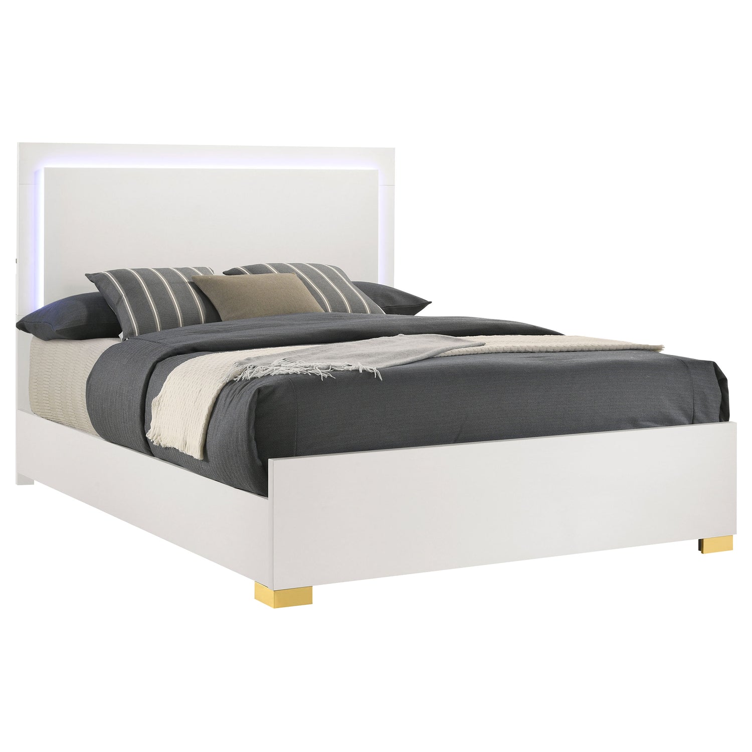 Marceline Wood Queen LED Panel Bed White -  Coaster Furniture