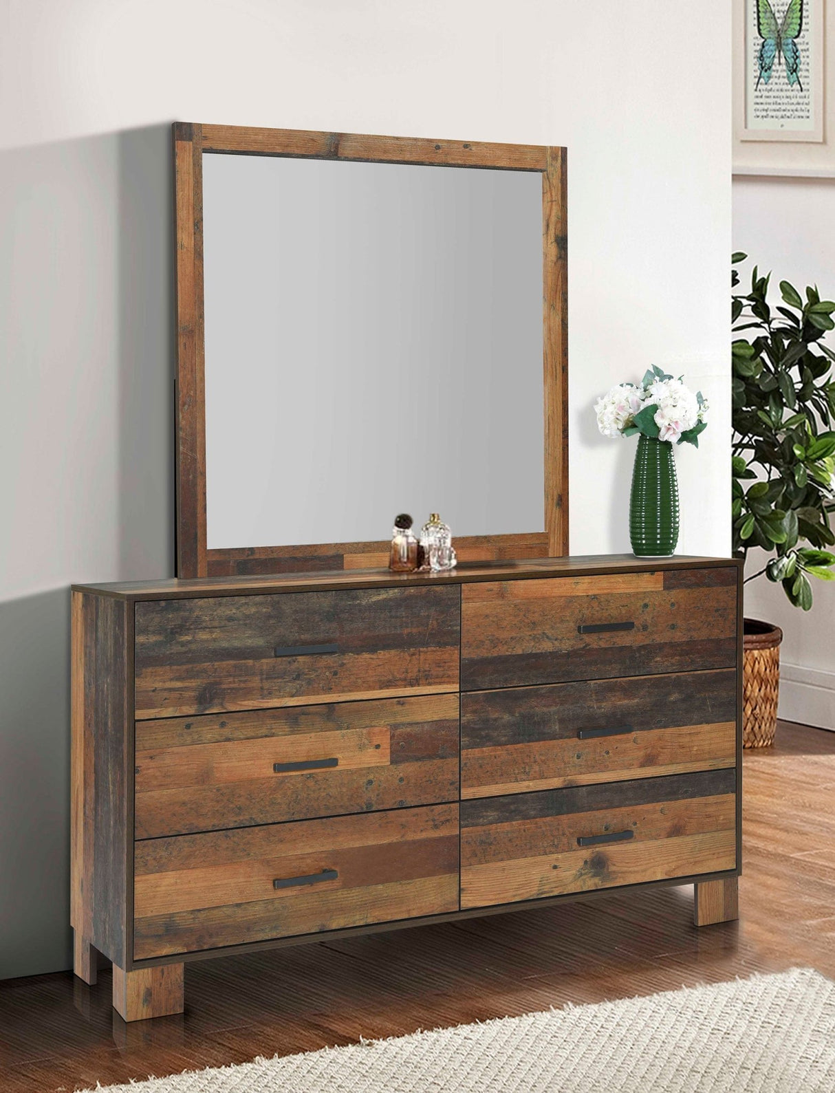 Dresser With Mirror - Sidney 6-drawer Dresser with Mirror Rustic Pine