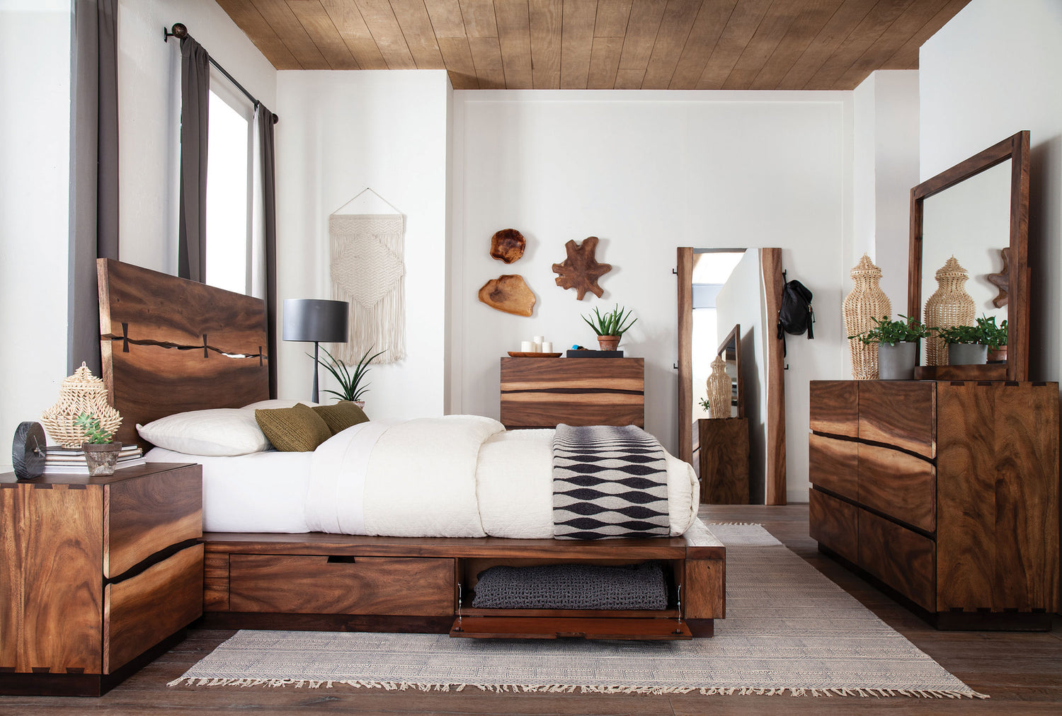 Queen Storage Bed - Winslow Wood Queen Storage Panel Bed Smokey Walnut