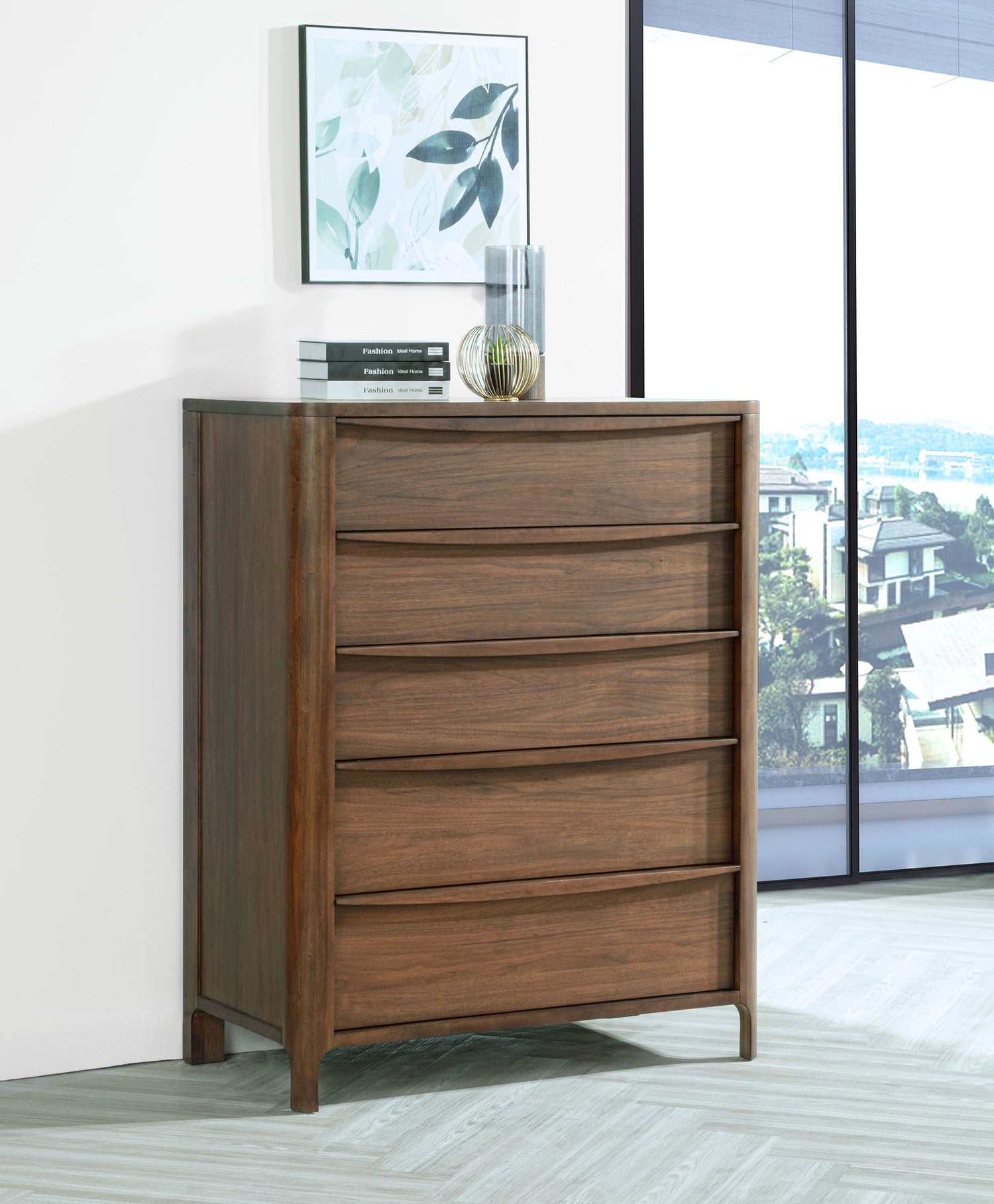 Maderia 5-drawer Chest of Drawers Walnut - Home Elegance USA