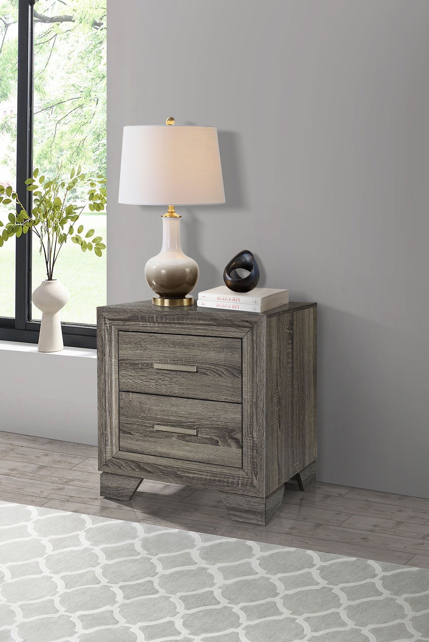 Wright 2-drawer Nightstand Bedside Table Brown Oak - Home Elegance USA