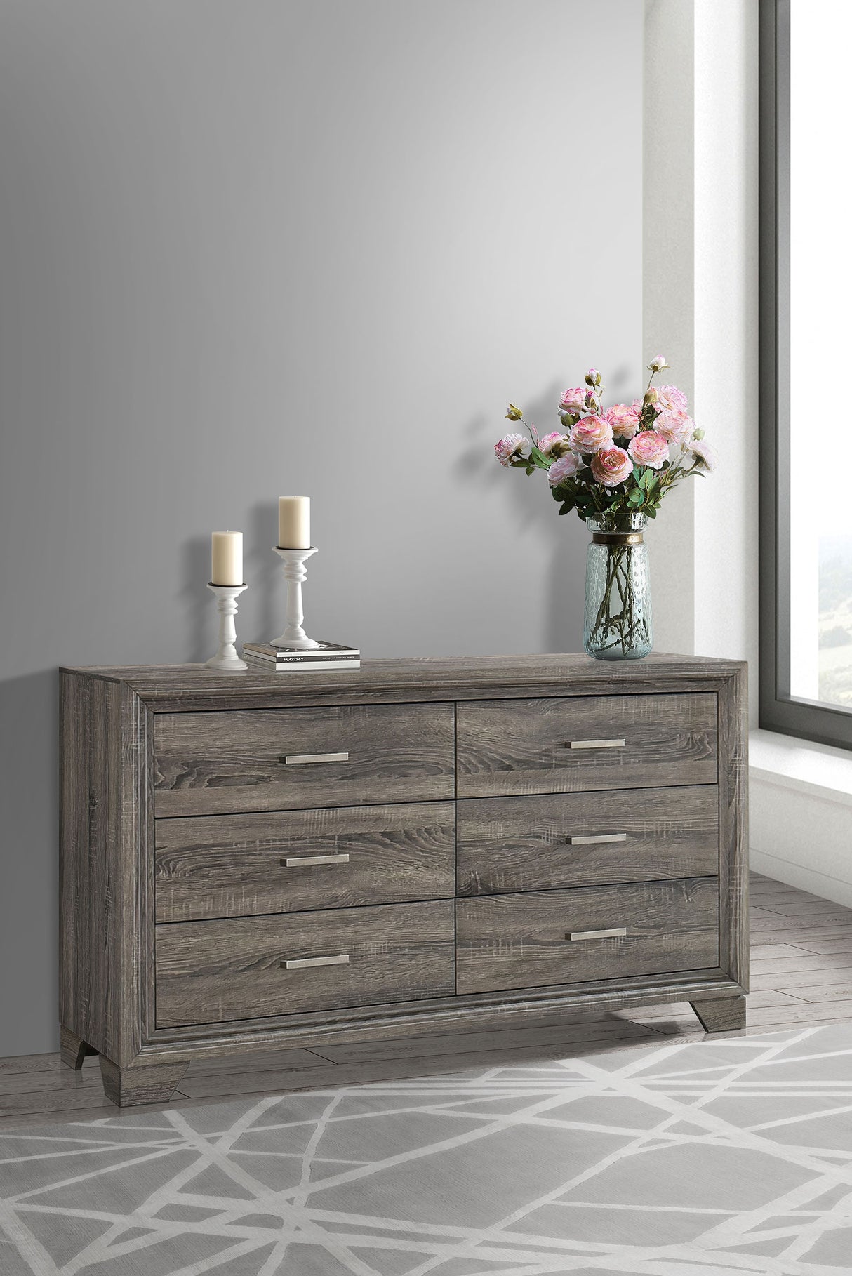 Wright 6-drawer Dresser Cabinet Brown Oak - Home Elegance USA