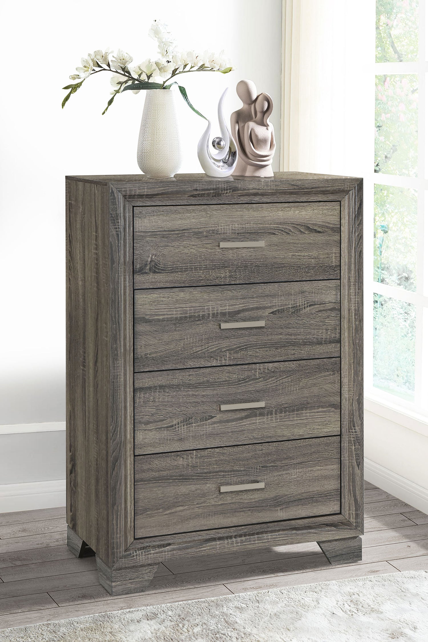 Wright 4-drawer Chest of Drawers Brown Oak - Home Elegance USA
