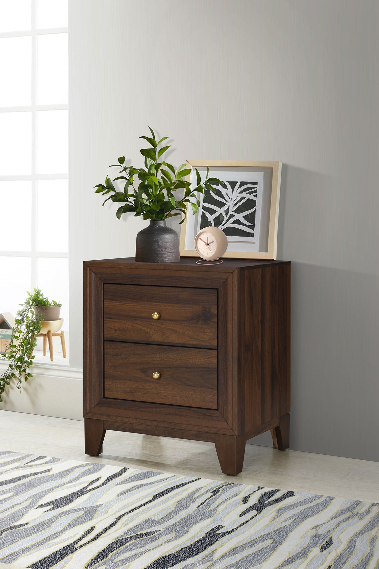 Welsley 2-drawer Nightstand Bedside Table Walnut - Home Elegance USA