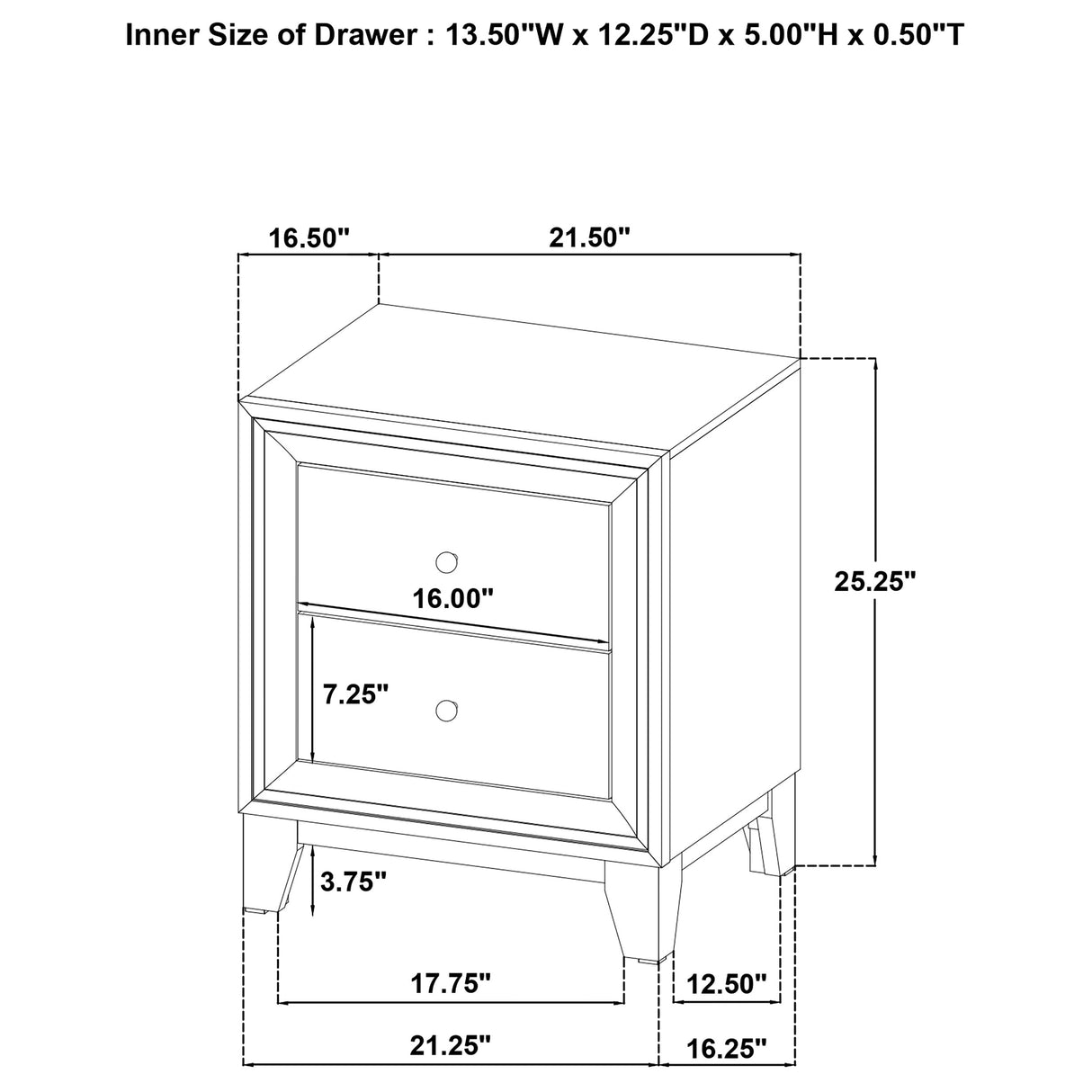 Welsley 2-drawer Nightstand Bedside Table Walnut - Home Elegance USA