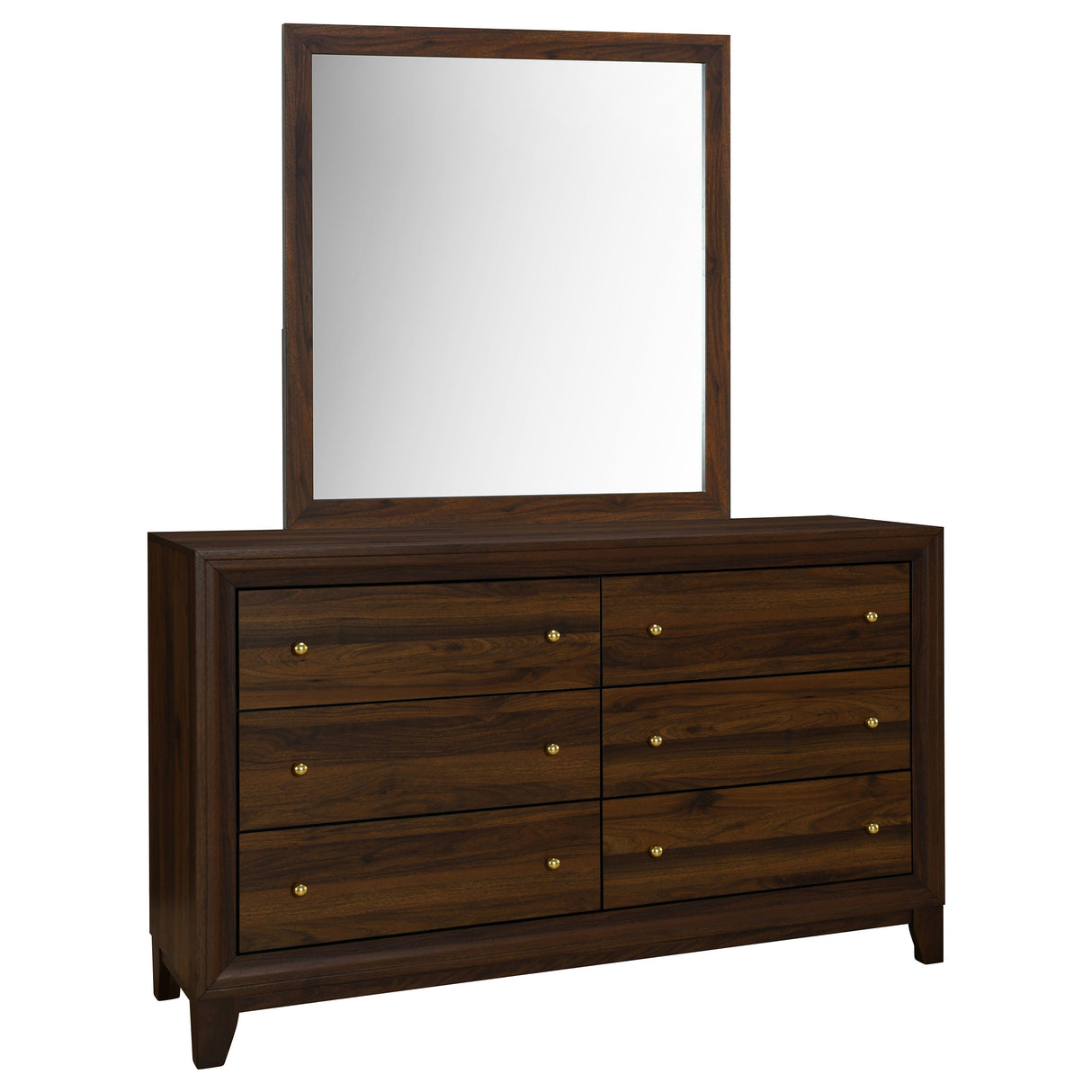 Welsley 6-drawer Dresser and Mirror Walnut - Home Elegance USA