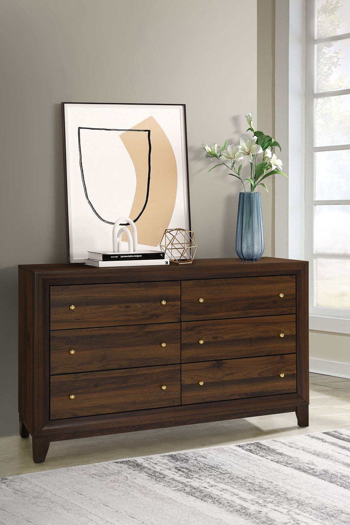 Welsley 6-drawer Dresser Cabinet Walnut - Home Elegance USA