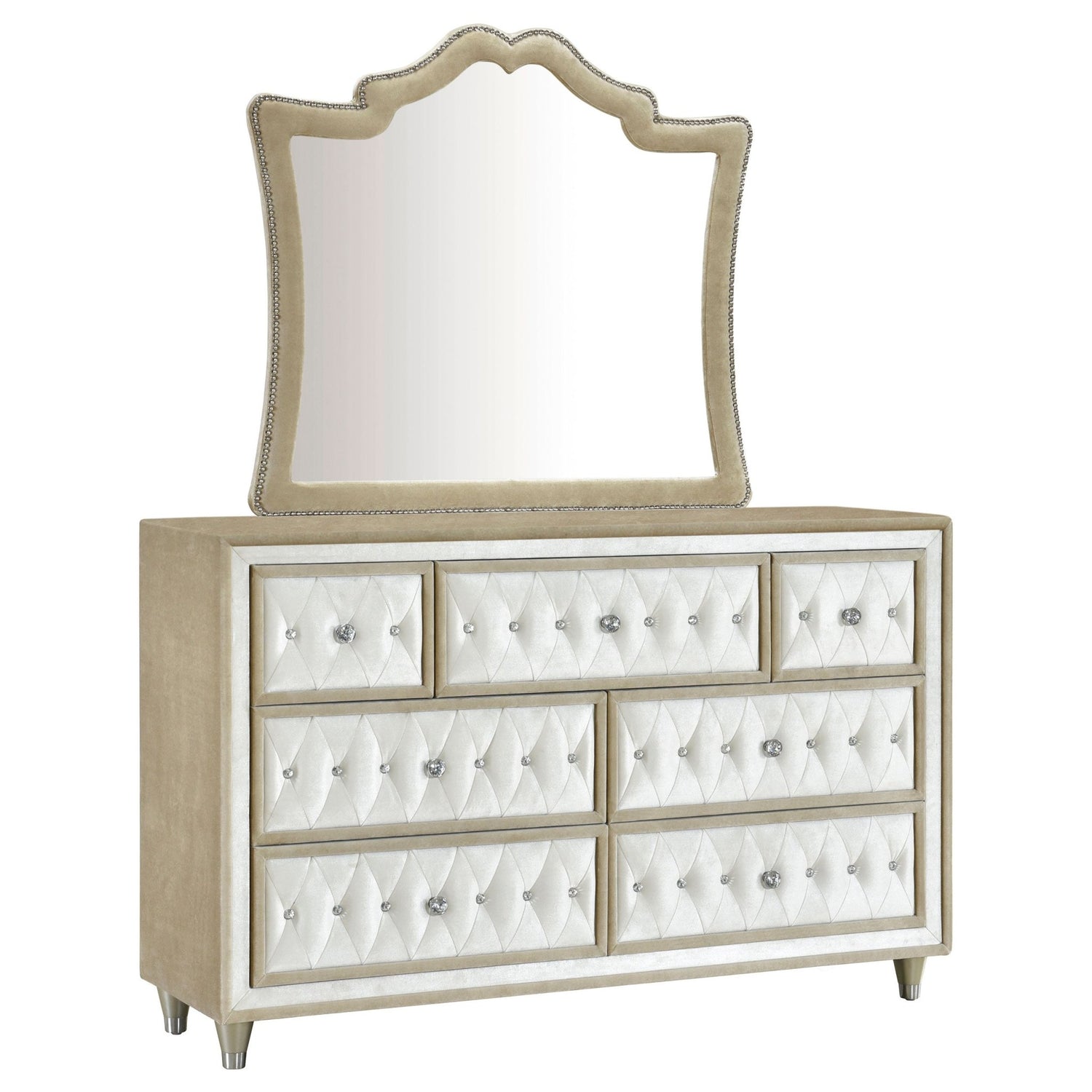 Antonella 7 - drawer Upholstered Dresser with Mirror Ivory and Camel | Coaster | Home Elegance USA