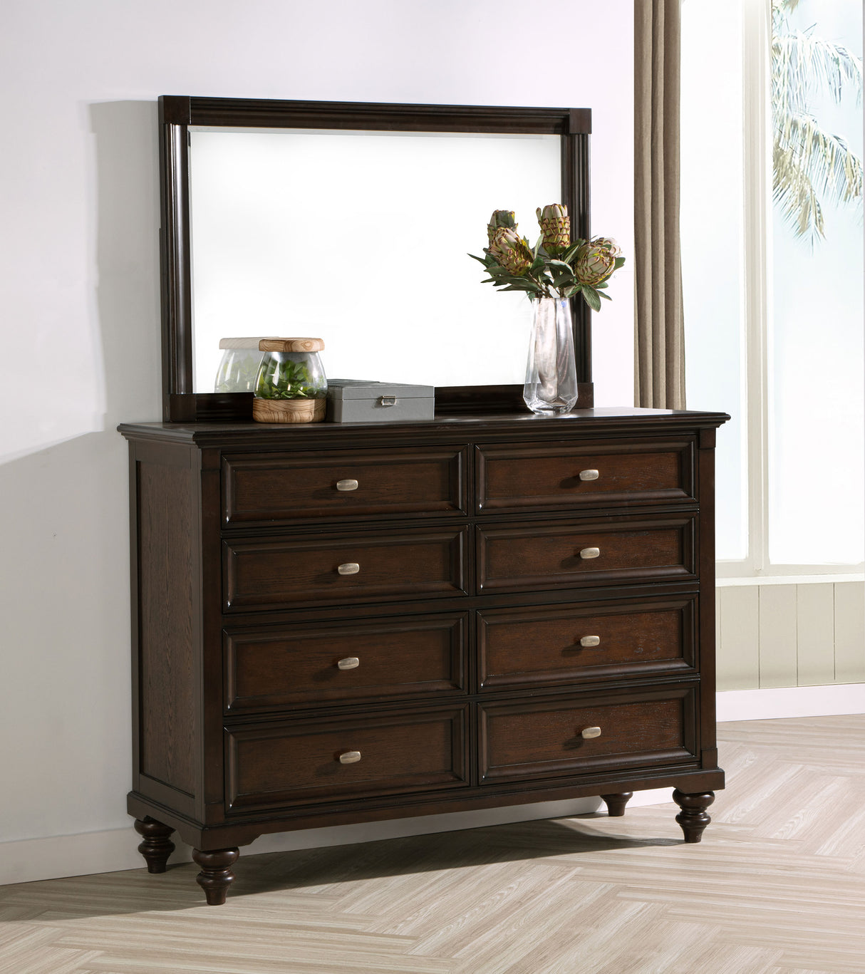 Andover 8-drawer Dresser and Mirror Dark Oak - Home Elegance USA