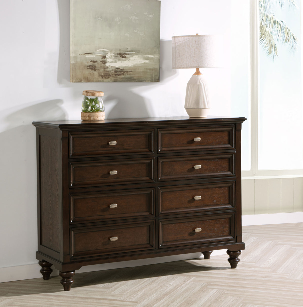 Andover 8-drawer Dresser Cabinet Dark Oak - Home Elegance USA