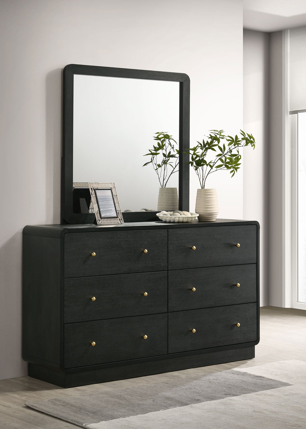 Cavelle 6-drawer Dresser and Mirror Black - Home Elegance USA