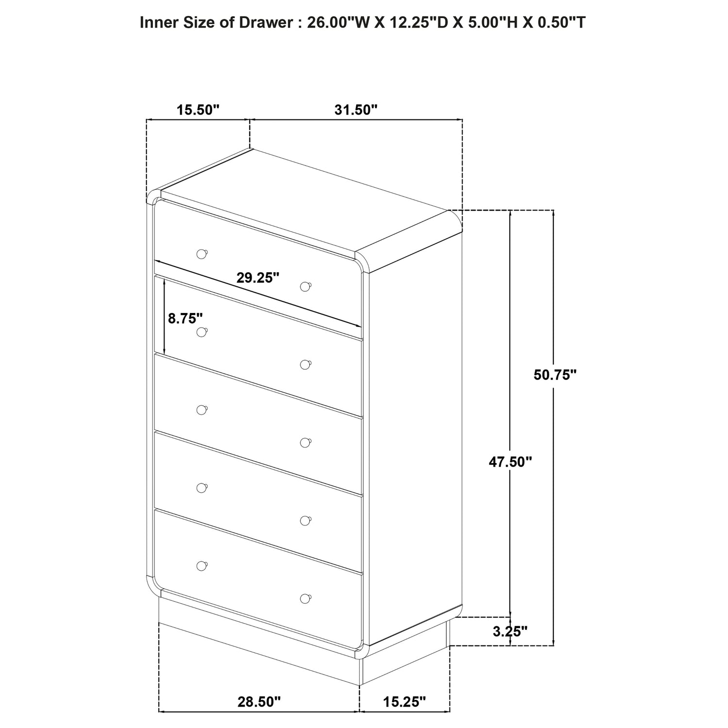 Cavelle 5-drawer Chest of Drawers Black - Home Elegance USA