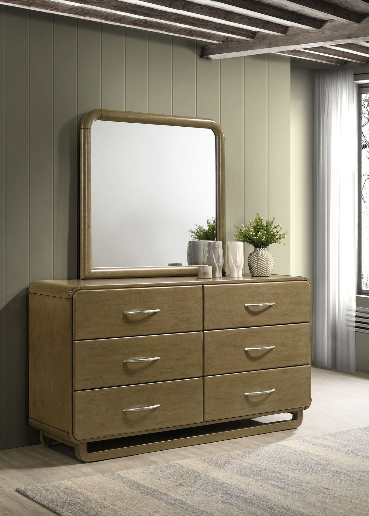 Amsbury 6-drawer Dresser and Mirror Nutmeg - Home Elegance USA