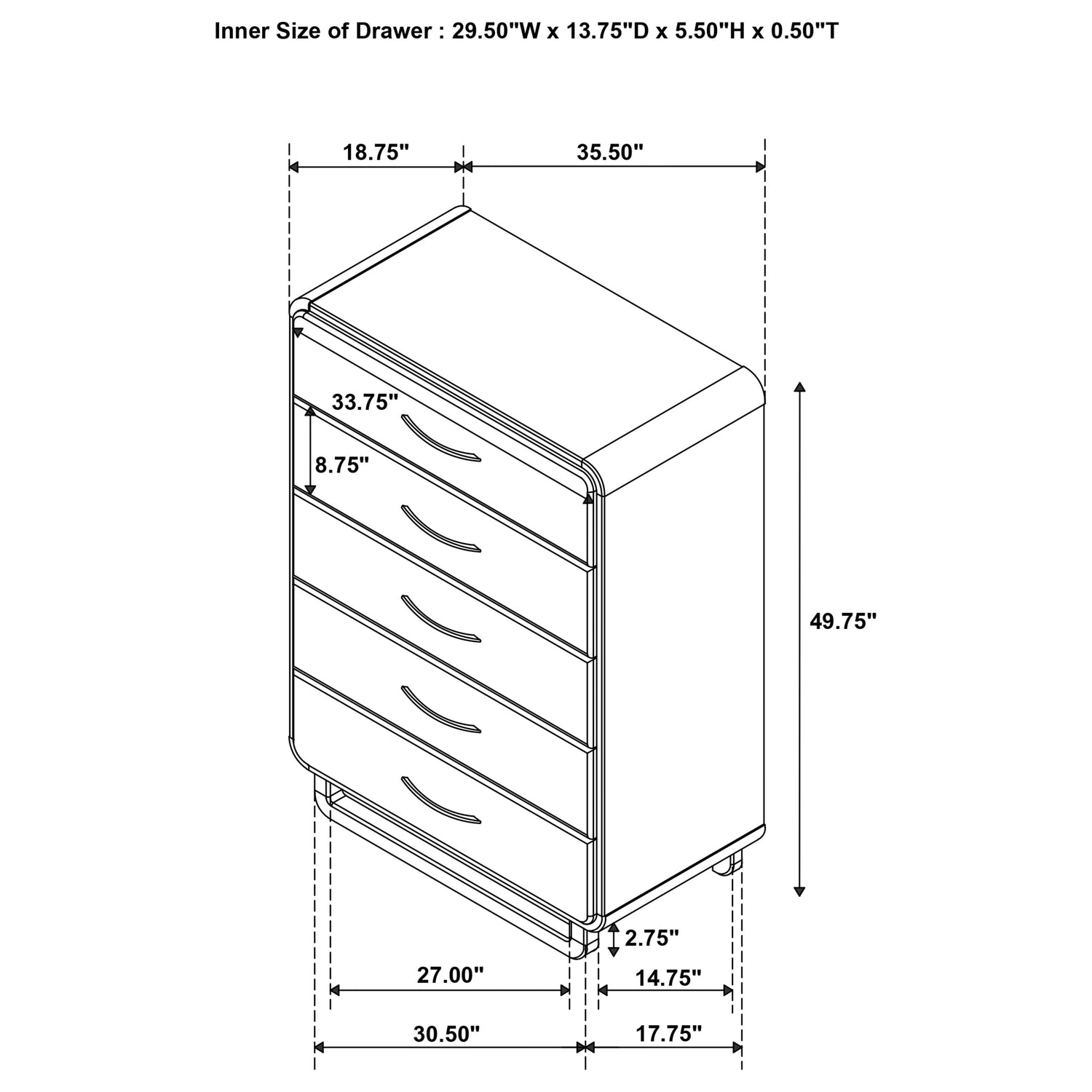 Amsbury 5-drawer Chest of Drawers Nutmeg - Home Elegance USA