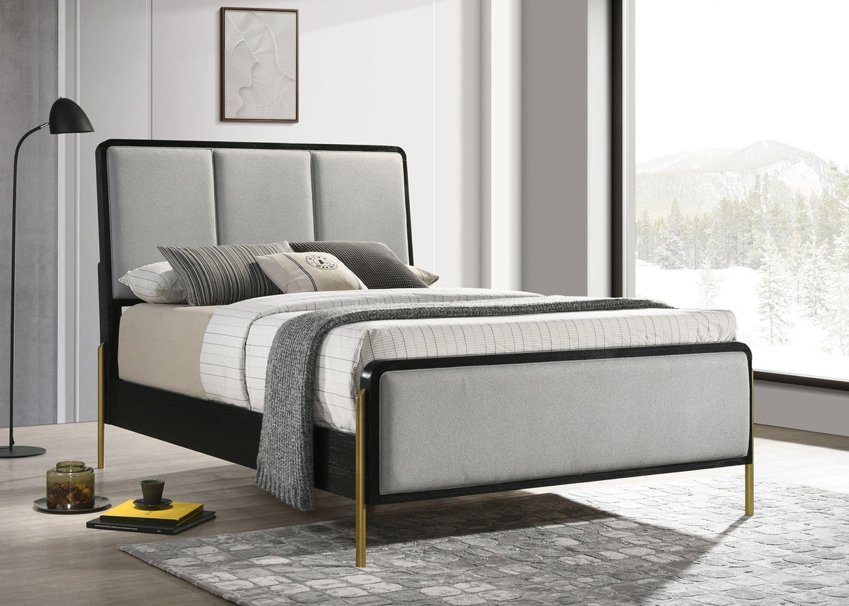 Arini Upholstered Queen Panel Bed Black and Grey | Coaster | Home Elegance USA
