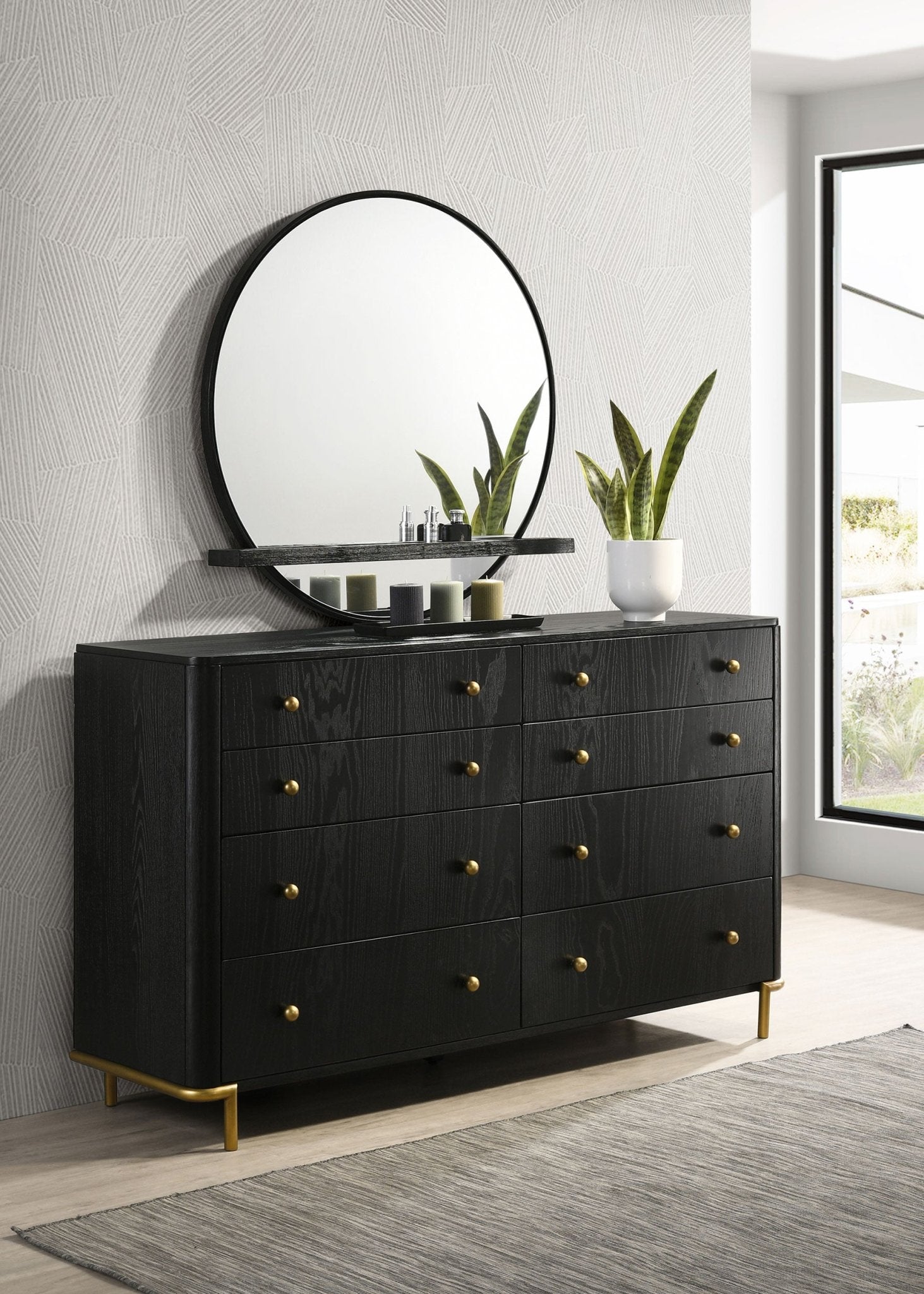 Arini 8 - drawer Bedroom Dresser with Mirror Black | Coaster | Home Elegance USA