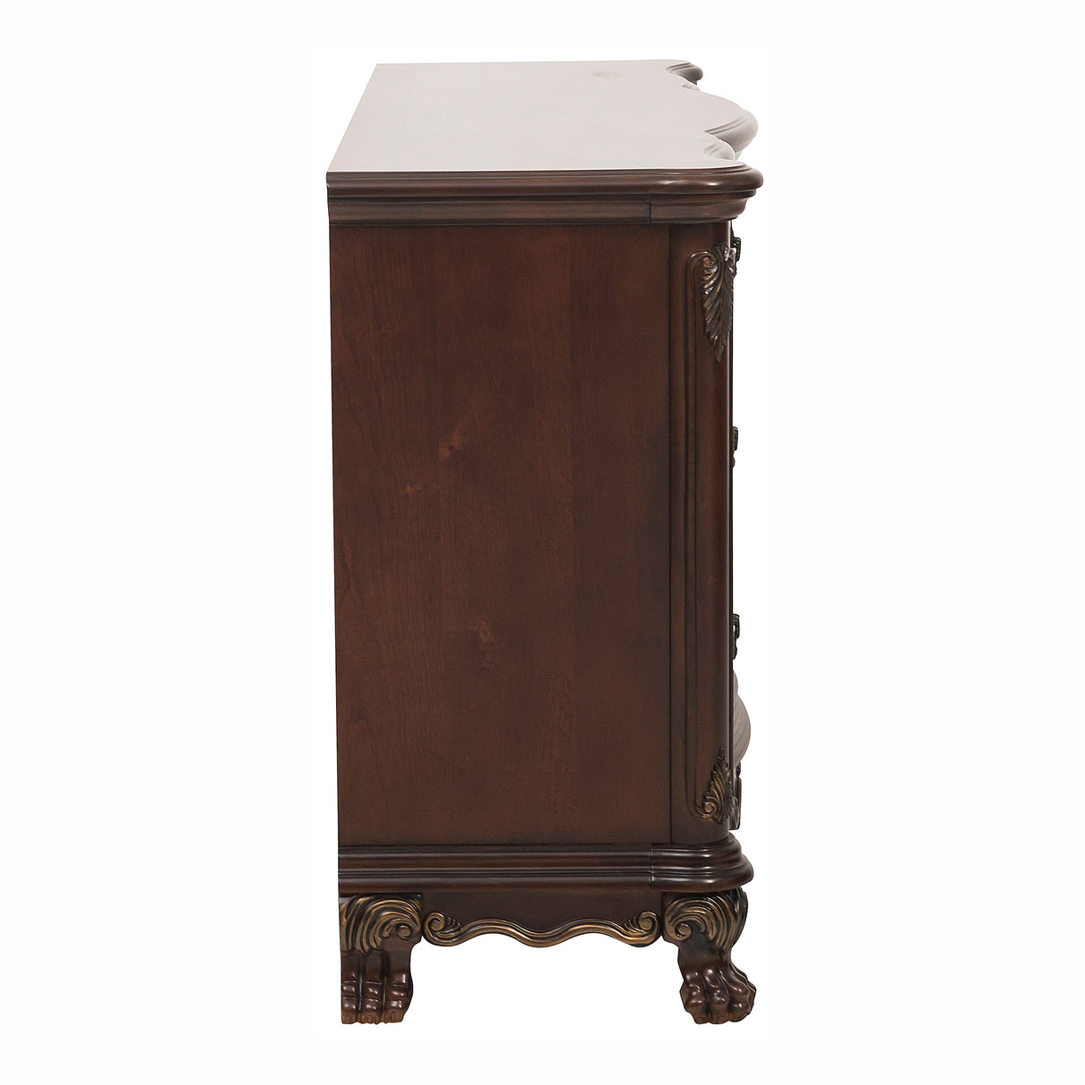 Wooden cabinet with marble top on a white background