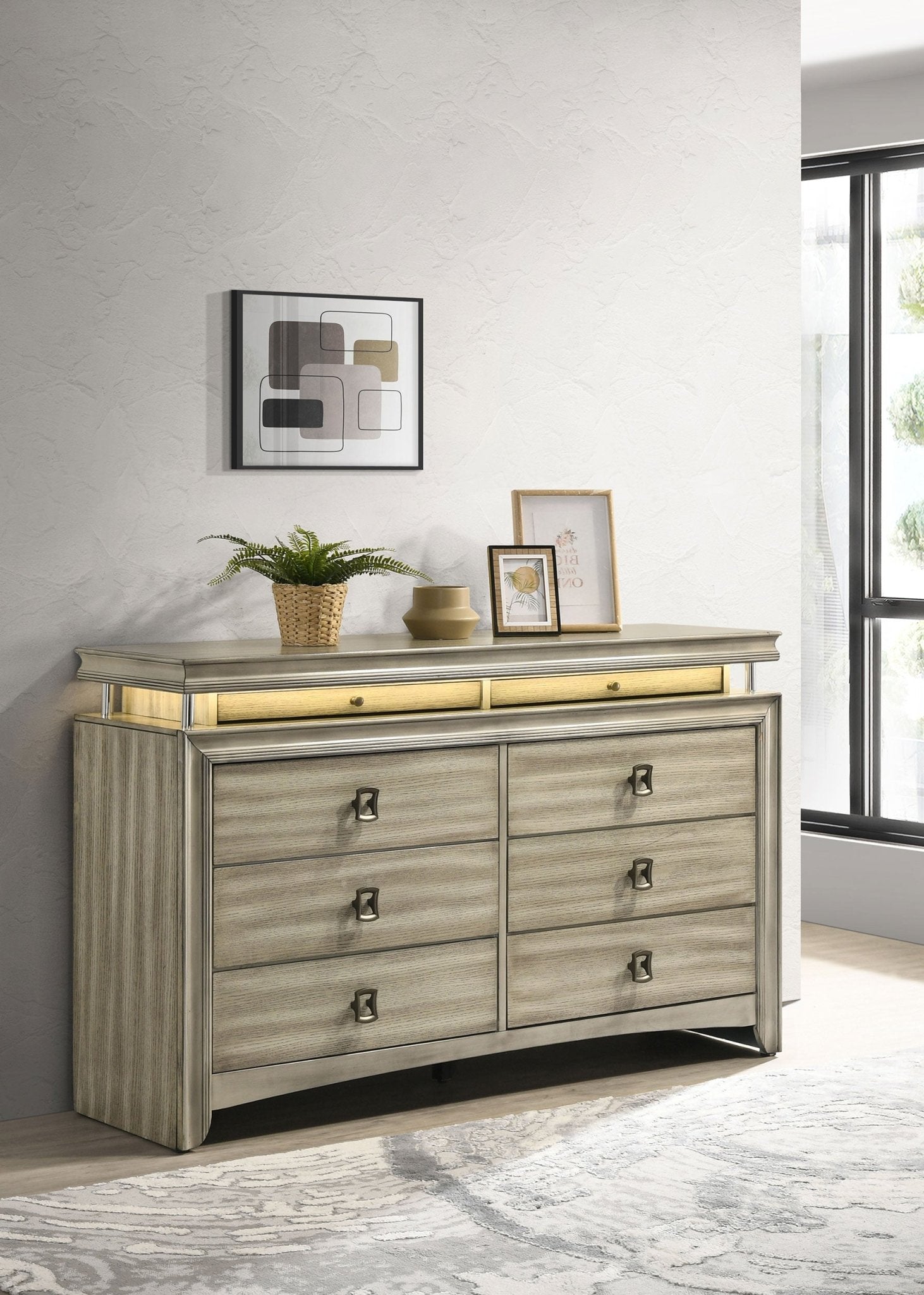 Dresser - Giselle 8-drawer Bedroom Dresser with LED Rustic Beige