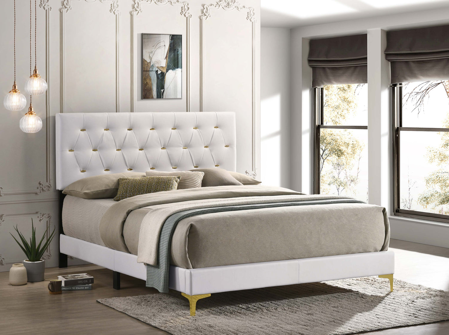 Kendall Upholstered Queen Panel Bed White -  Coaster Furniture
