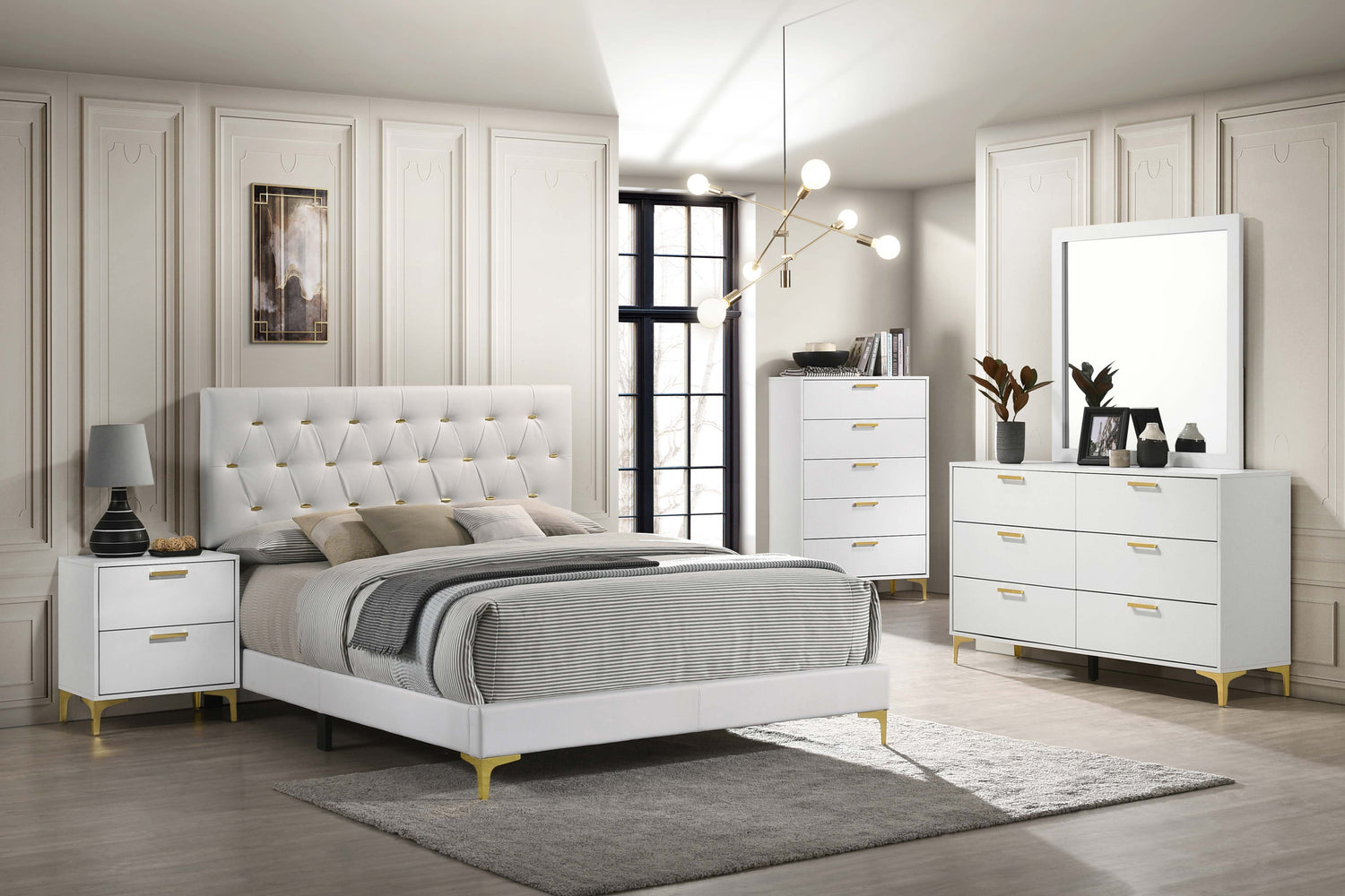 Kendall Upholstered Queen Panel Bed White -  Coaster Furniture