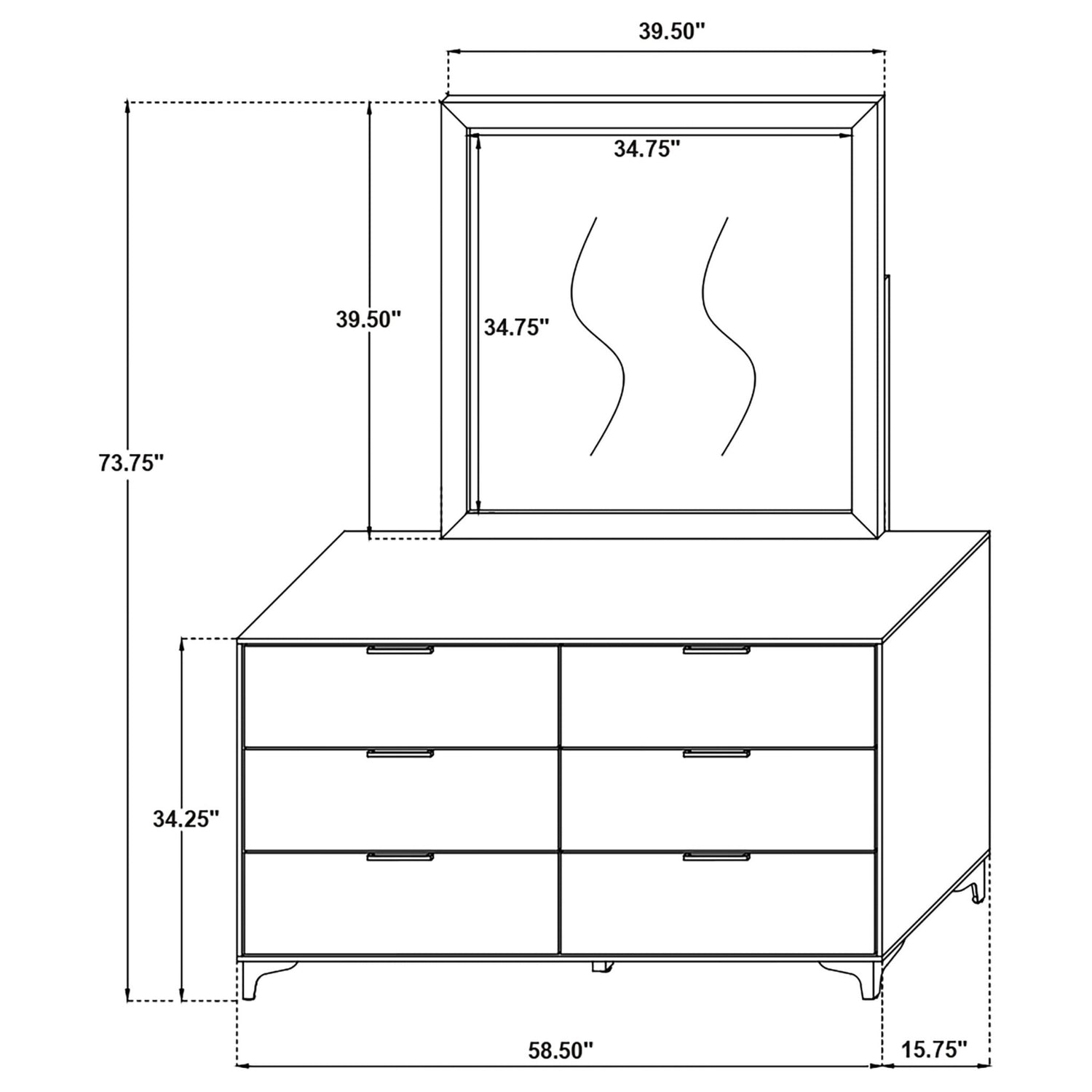 Dresser With Mirror - Kendall 6-drawer Dresser with Mirror Black and Gold