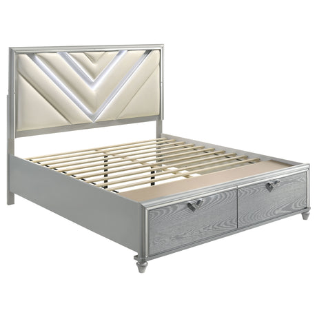 Eastern King Storage Bed  - Veronica Wood Eastern King LED Storage Bed Light Silver