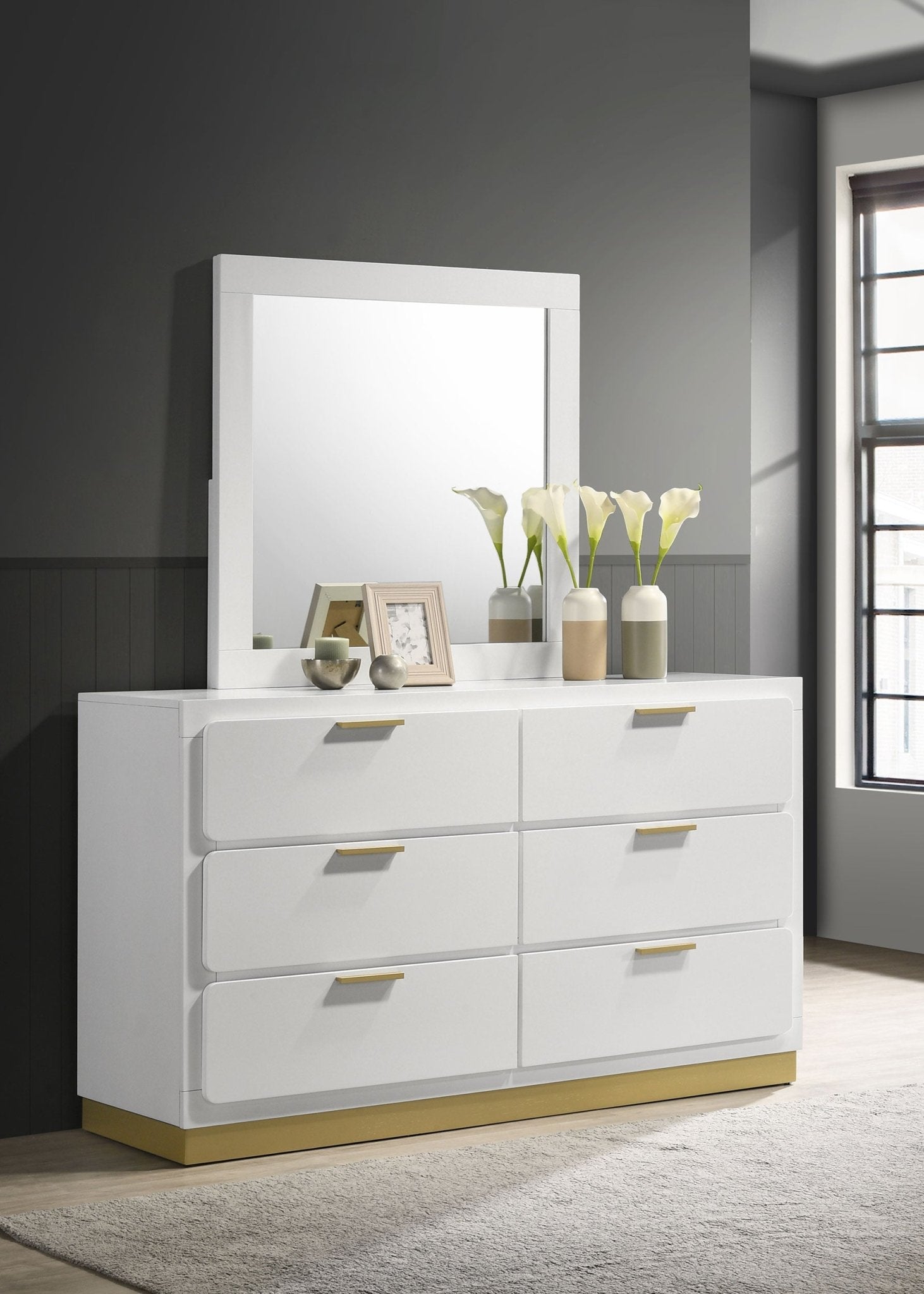 Caraway 6 - drawer Bedroom Dresser with Mirror White | Coaster | Home Elegance USA