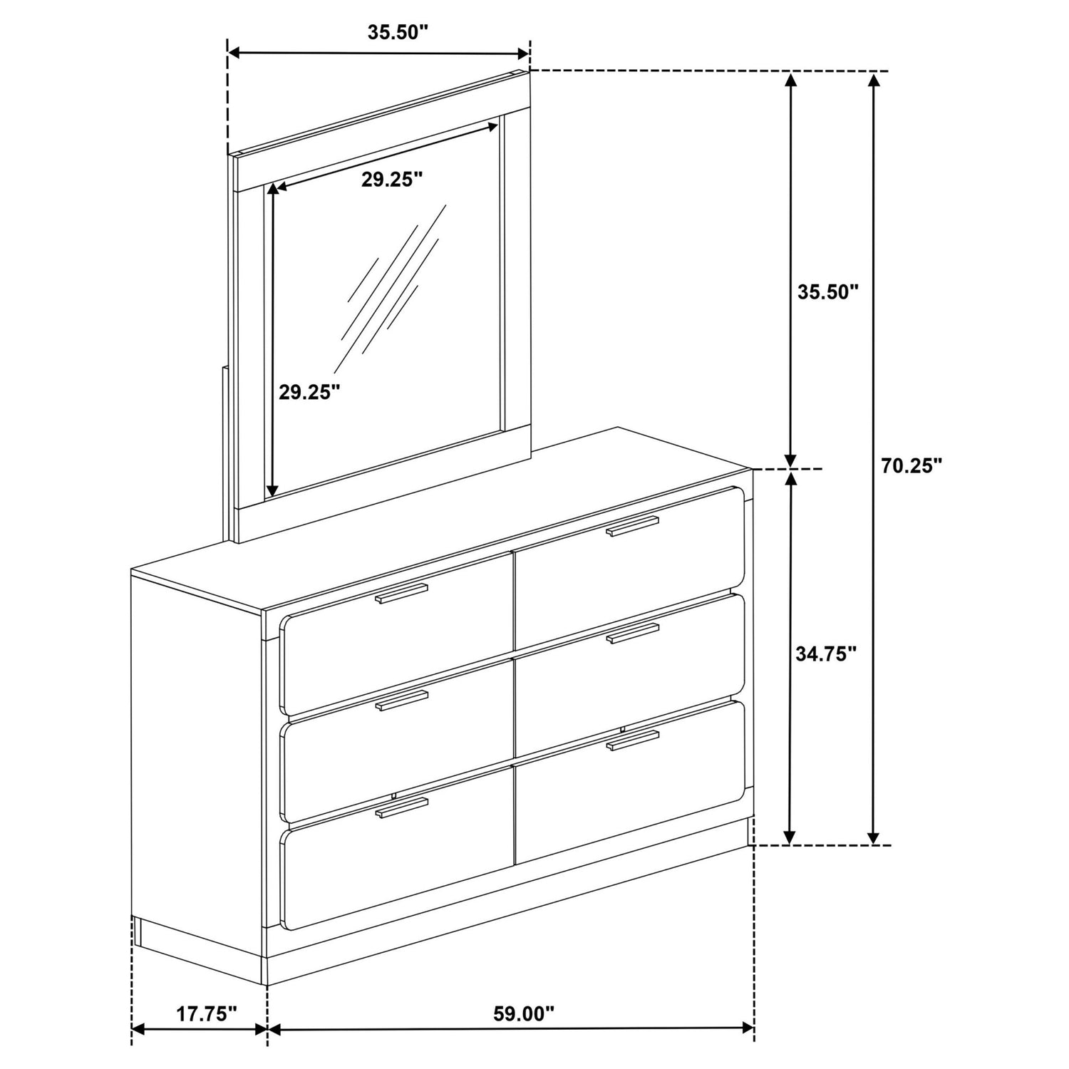 Caraway 6 - drawer Bedroom Dresser with Mirror White | Coaster | Home Elegance USA