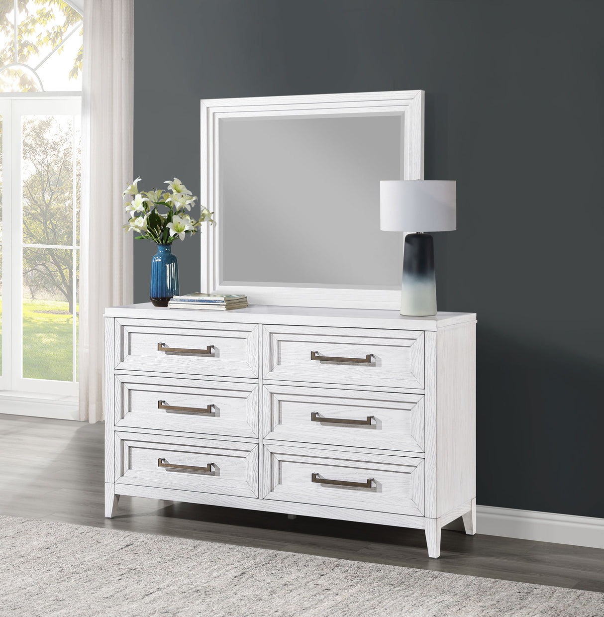 Marielle 6-drawer Dresser with Mirror Distressed White - Home Elegance USA