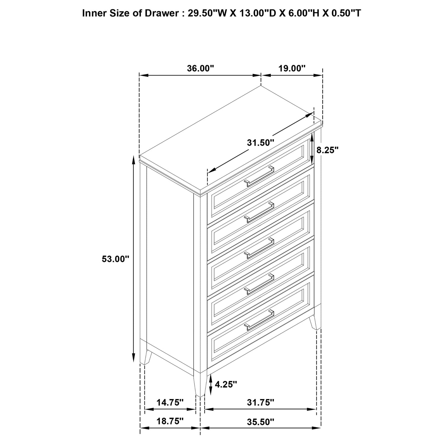 Marielle 5-drawer Bedroom Chest Distressed White - Home Elegance USA