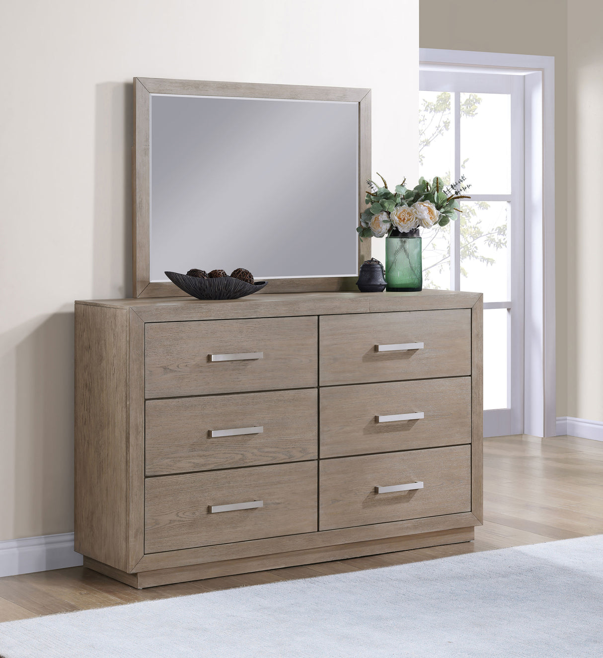 Kenora 6-drawer Dresser and Mirror Barley Brown - Home Elegance USA