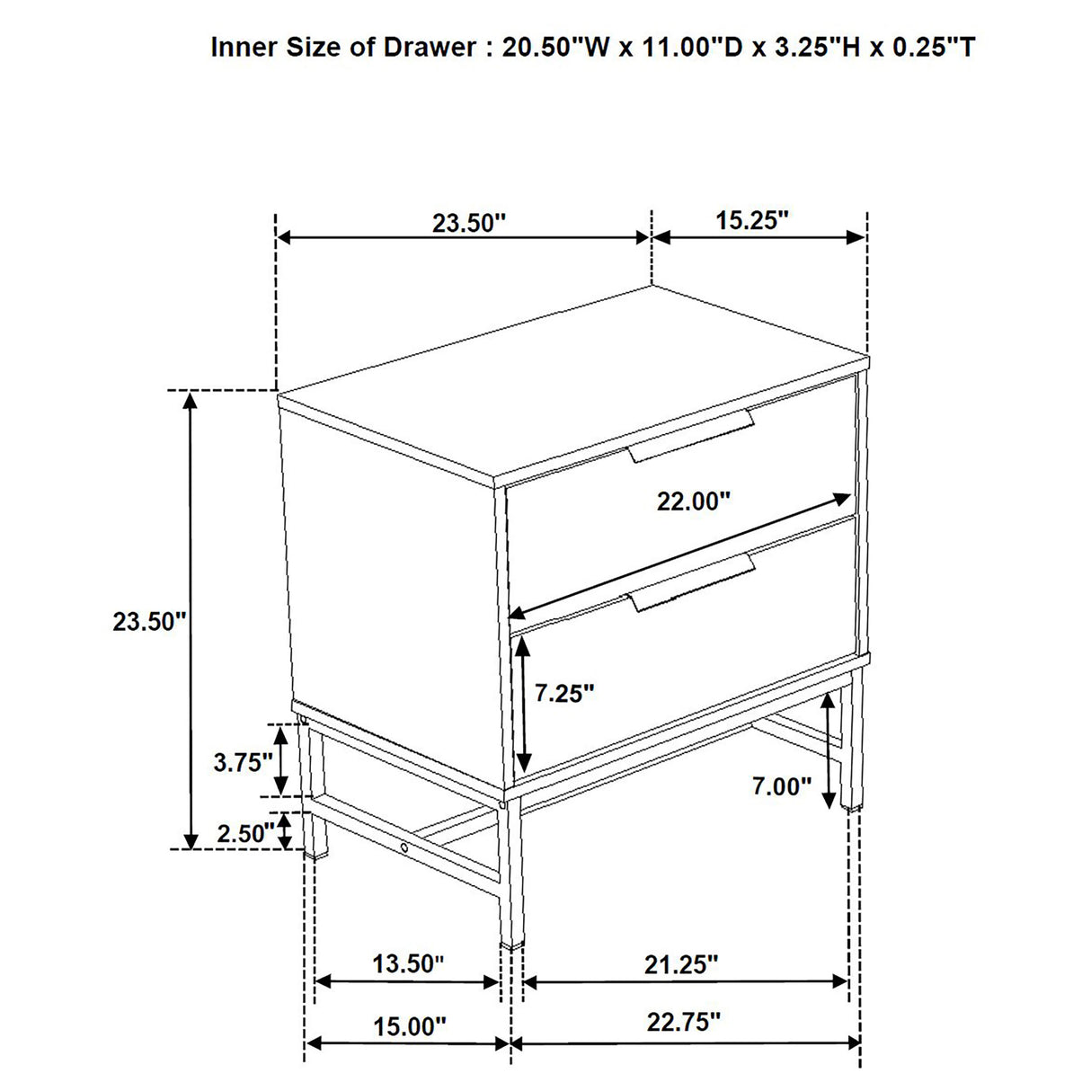 Sonora 2-drawer Nightstand Bedside Table White - Home Elegance USA