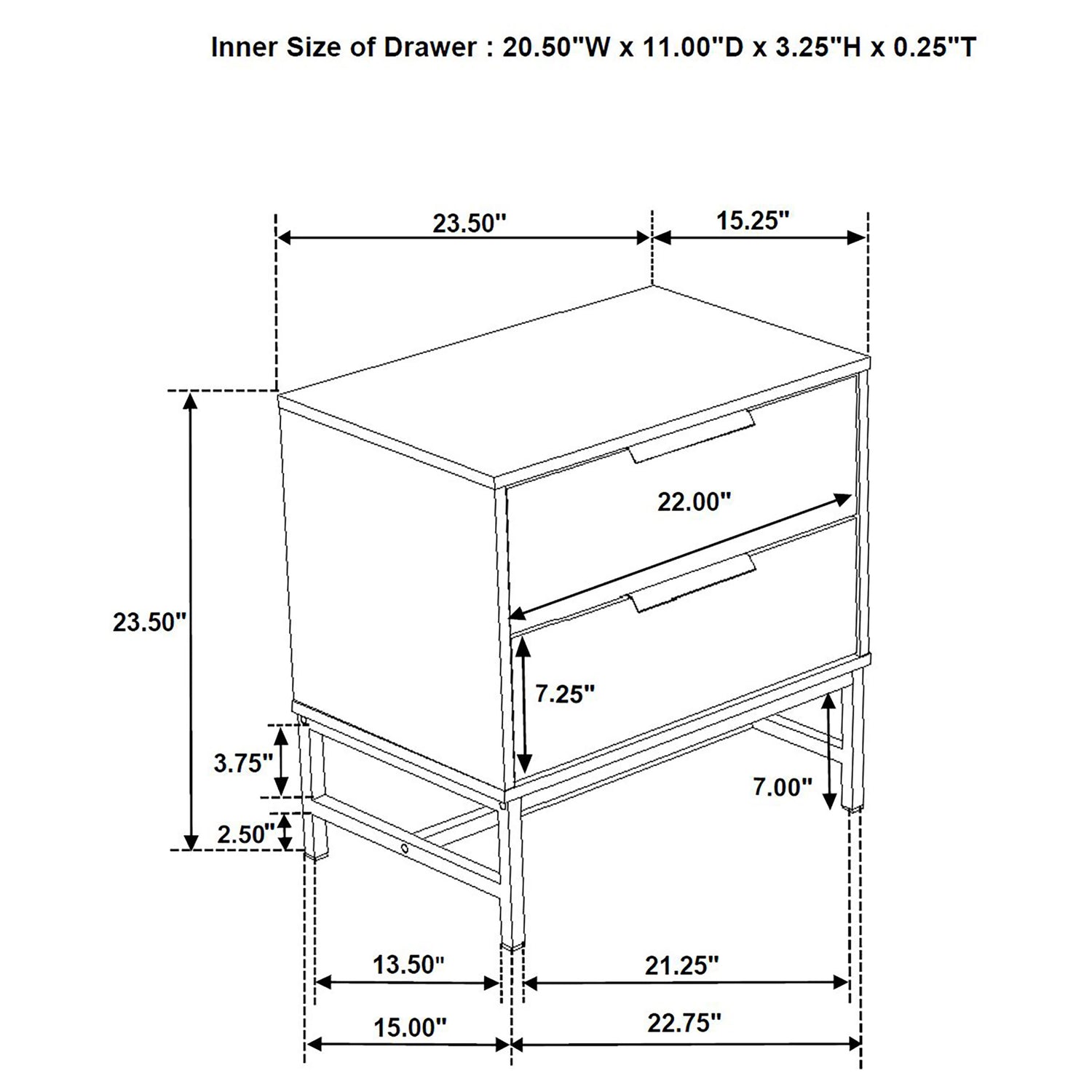 Sonora 2-drawer Nightstand Bedside Table White - Home Elegance USA