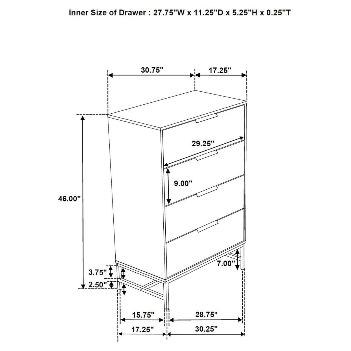 Sonora 4-drawer Bedroom Chest White - Home Elegance USA