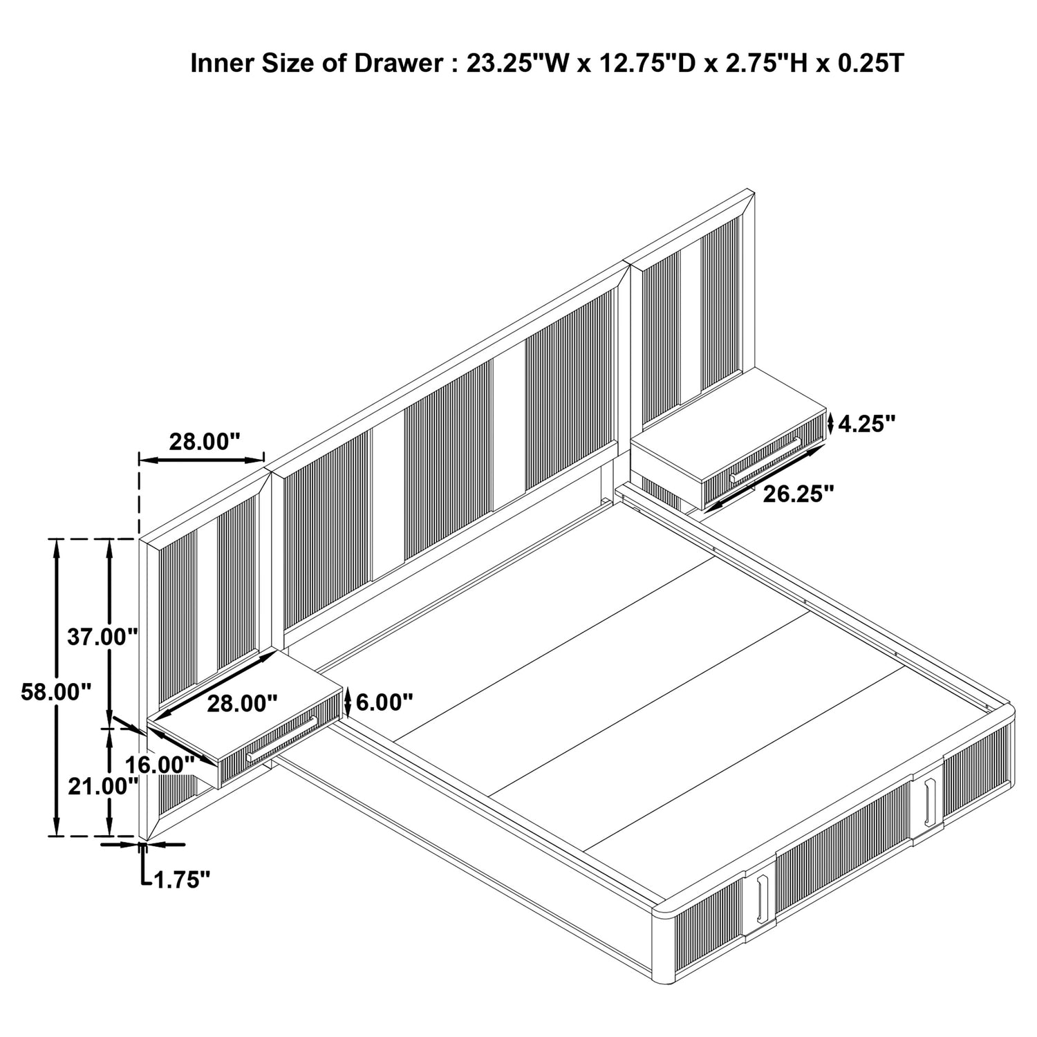 Panel de pared de 2 piezas para terraza con mesita de noche, color marrón ceniza