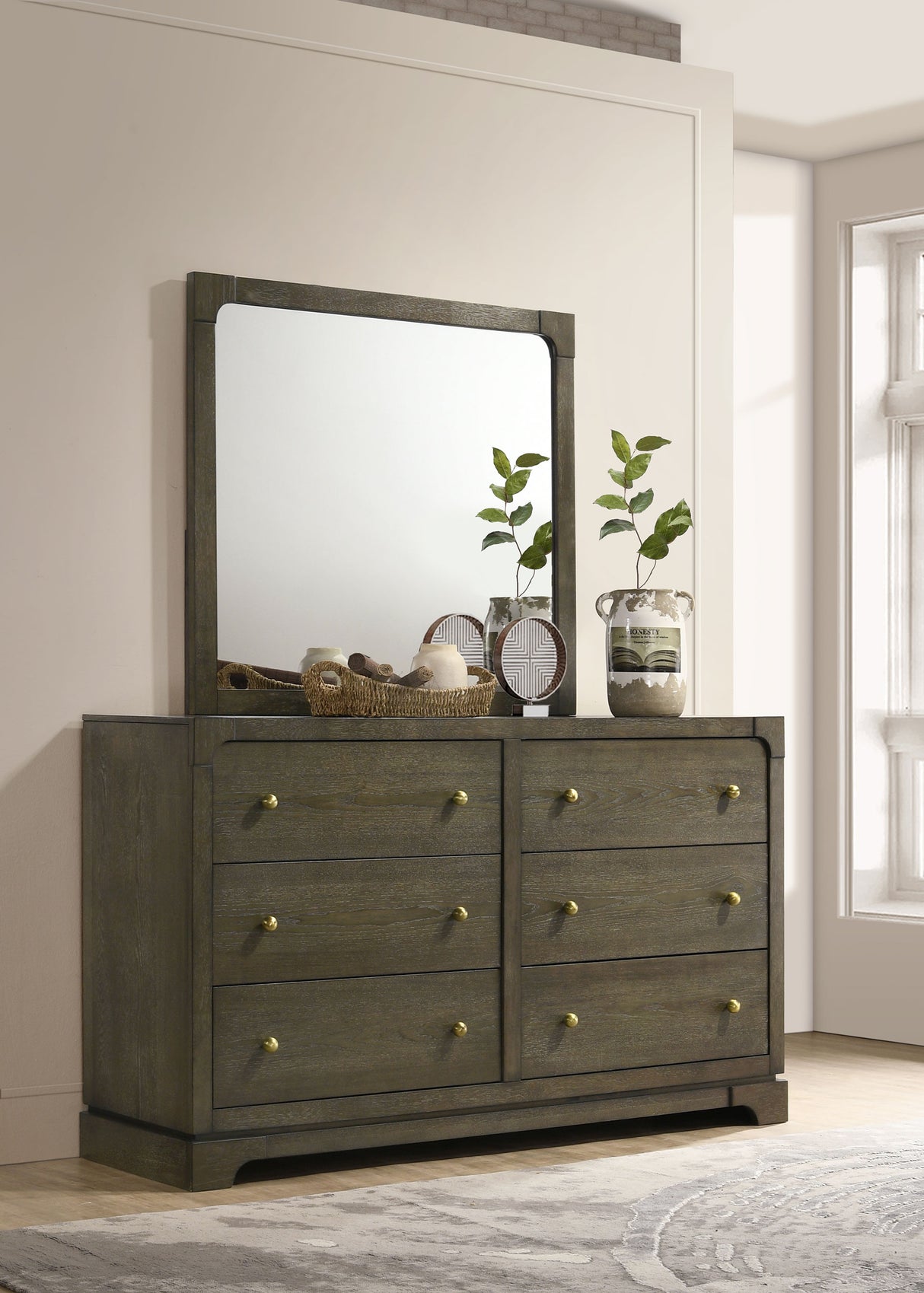 Gran Park 6-drawer Dresser and Mirror Dark Cocoa - Home Elegance USA