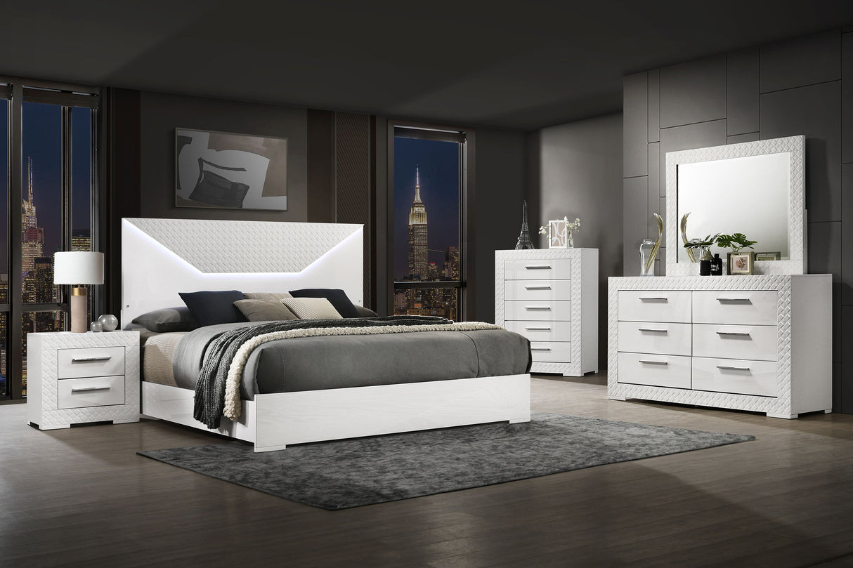Ives 5-piece Eastern King Bedroom Set White High Gloss - sold by Home Elegance USA
