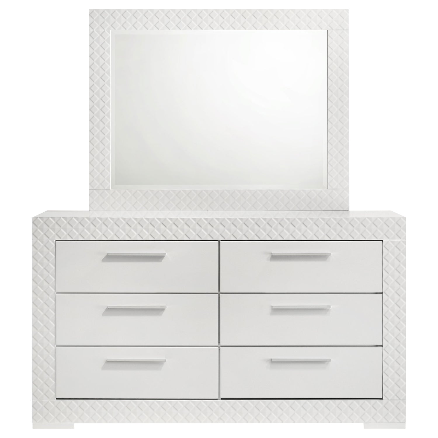 Ives 6-drawer Dresser and Mirror White High Gloss - Home Elegance USA