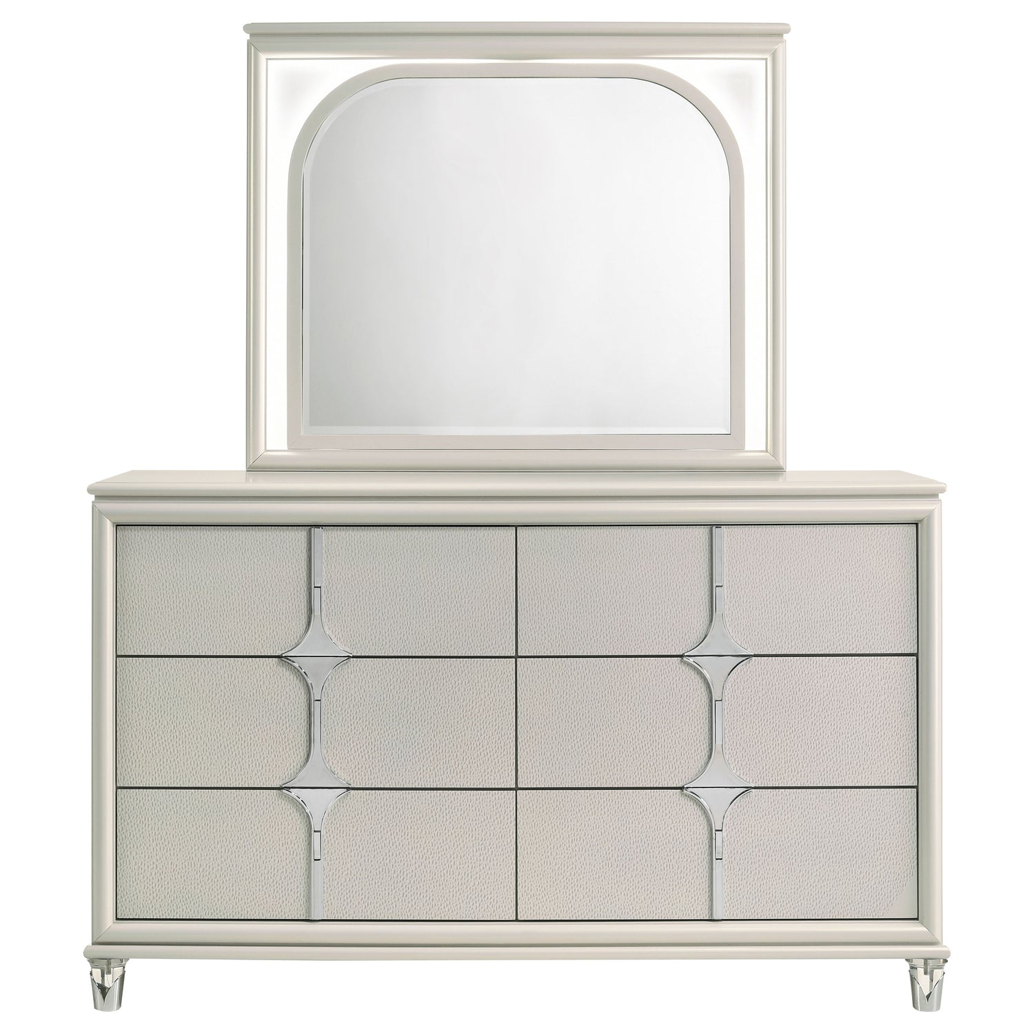 Olivia 6-drawer Dresser and LED Mirror Pearl White - Home Elegance USA