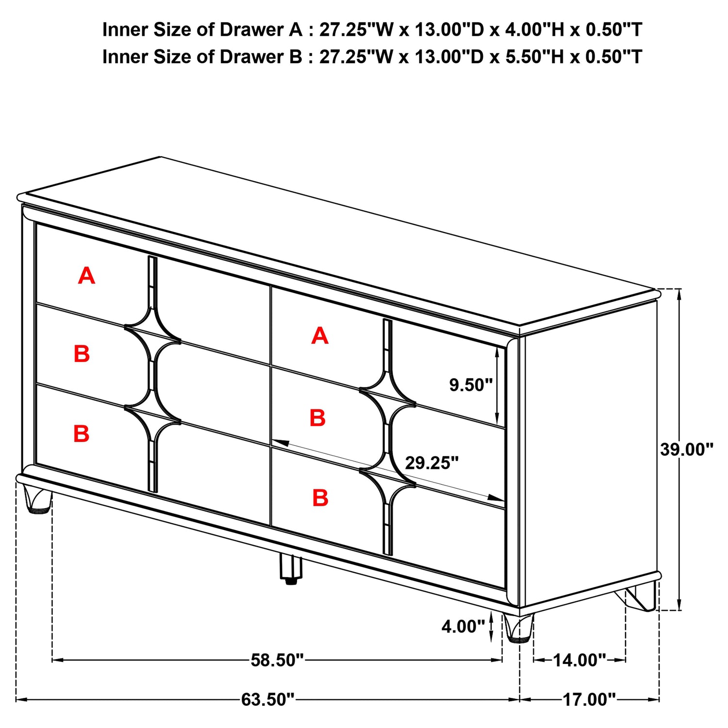 Olivia 6-drawer Dresser Cabinet Pearl White - Home Elegance USA