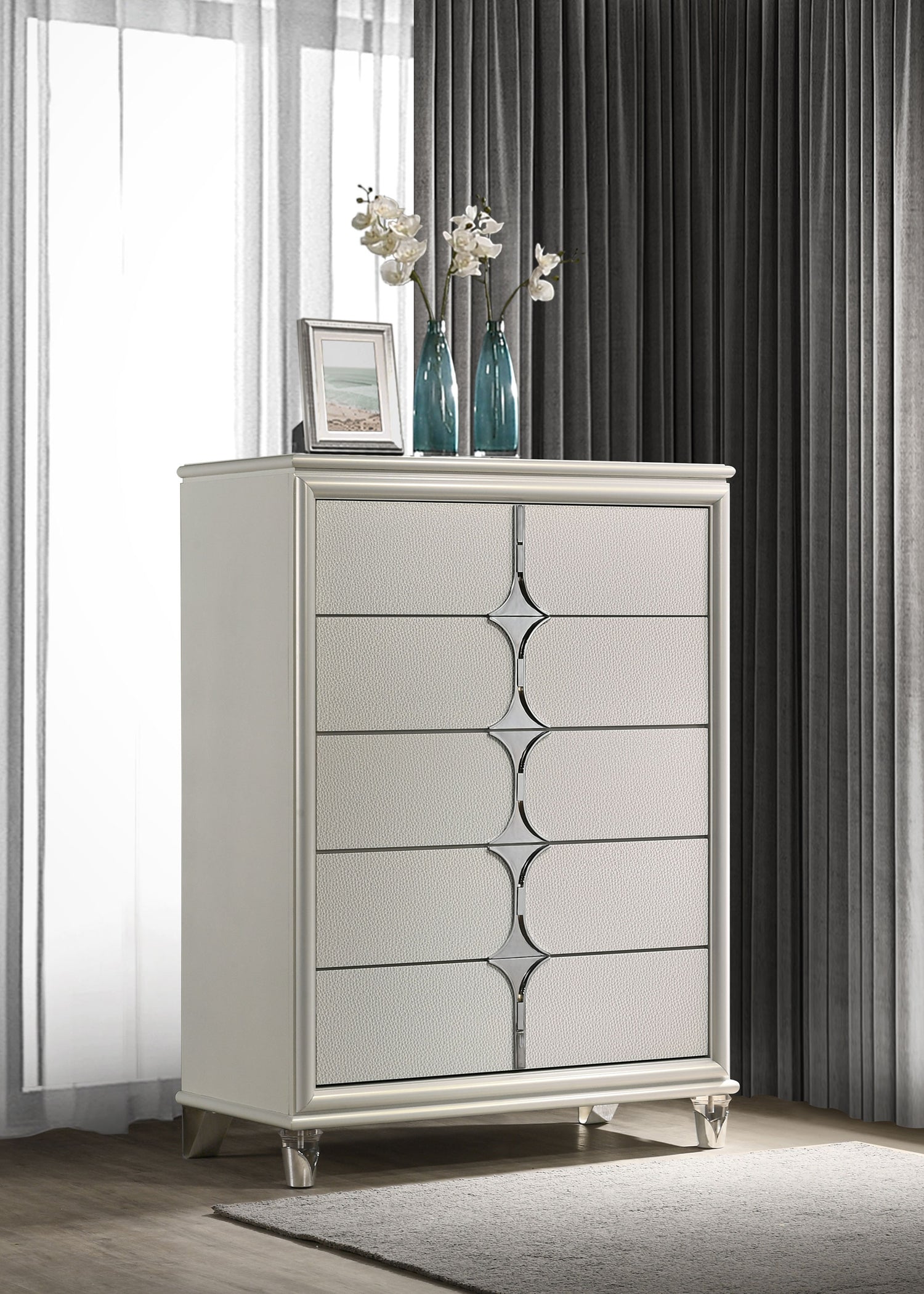 Olivia 5-drawer Bedroom Chest of Drawers Pearl White - Home Elegance USA