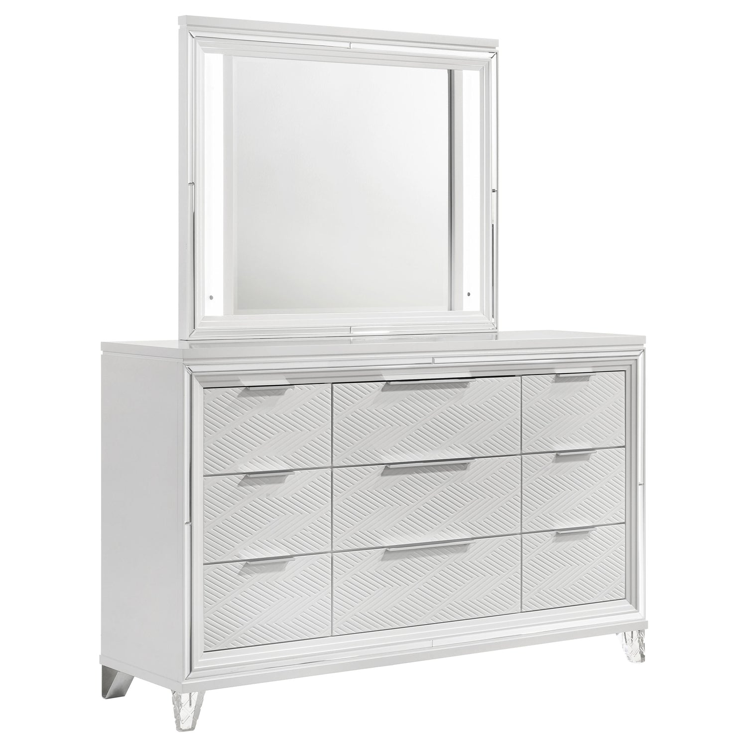 Marmore 9-drawer Dresser and LED Mirror White - Home Elegance USA